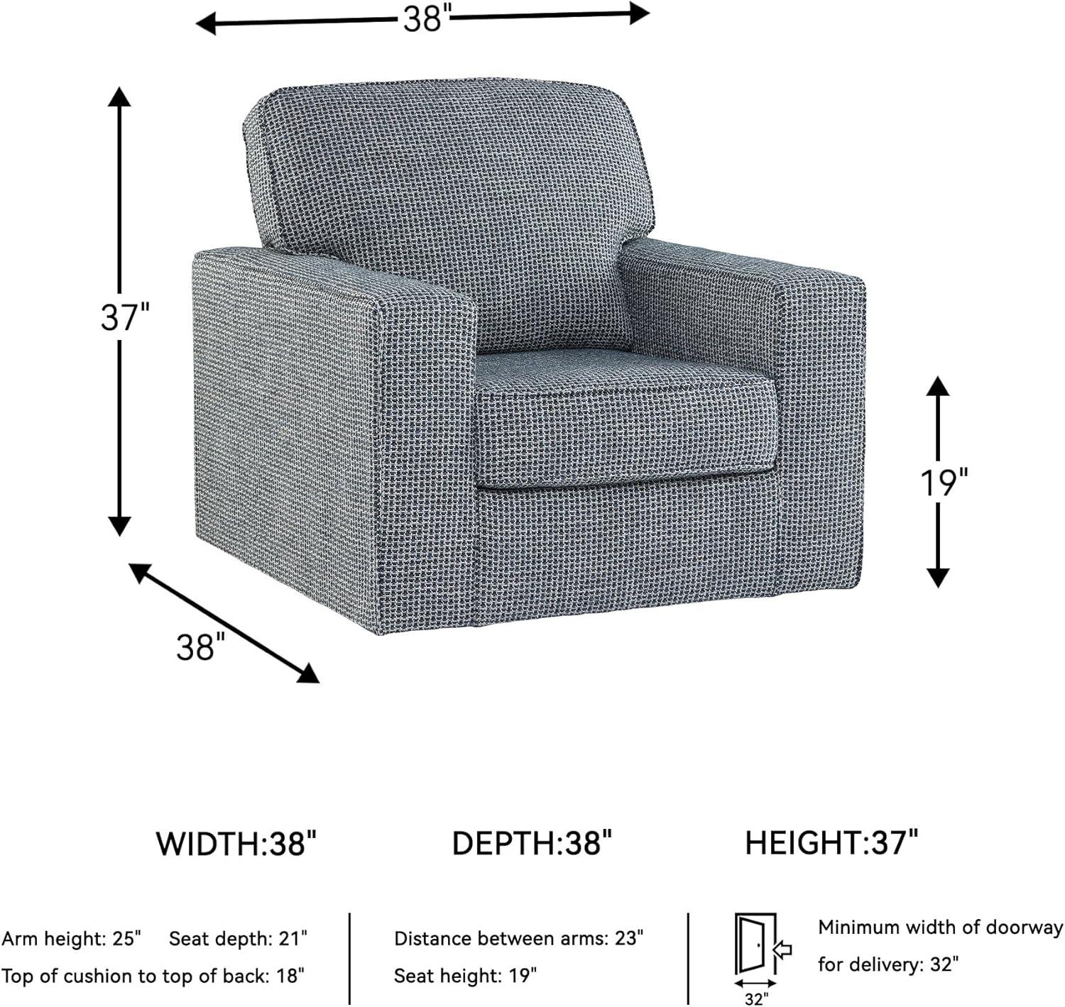 imageSignature Design by Ashley Olwenburg Casual Swivel Accent Chair with Track Arms Metal Swivel Base and Removable Cushions BlueBlue