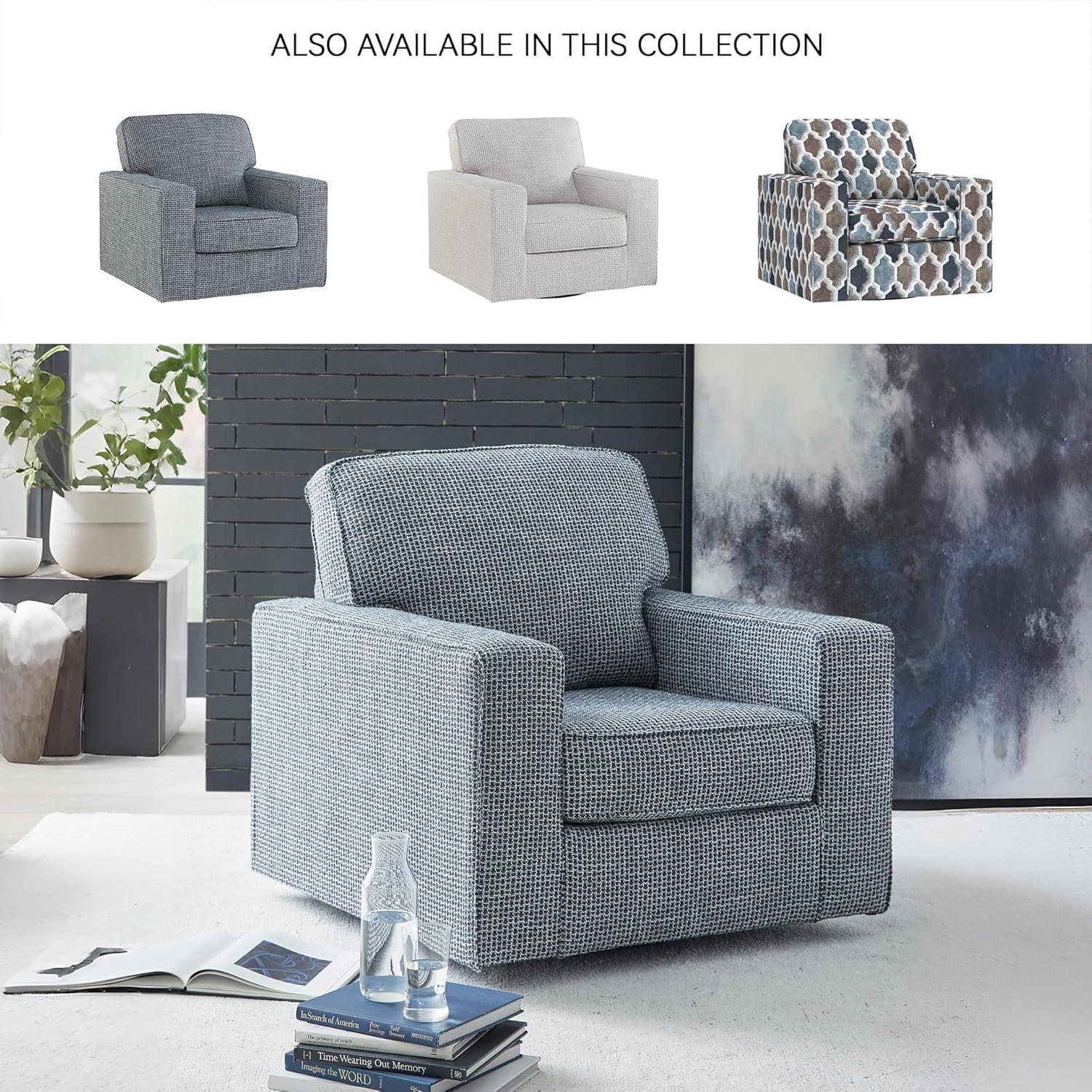 imageSignature Design by Ashley Olwenburg Casual Swivel Accent Chair with Track Arms Metal Swivel Base and Removable Cushions BlueBlue
