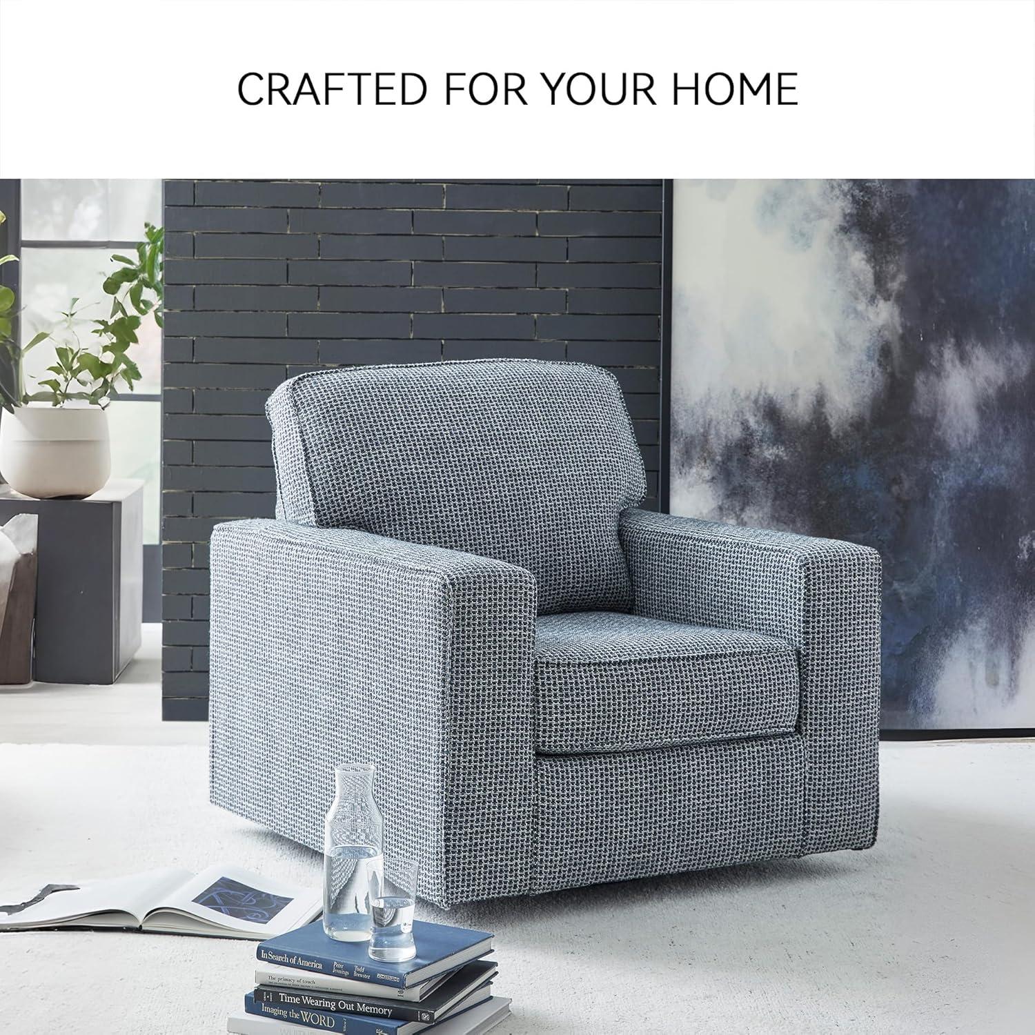 imageSignature Design by Ashley Olwenburg Casual Swivel Accent Chair with Track Arms Metal Swivel Base and Removable Cushions BlueBlue