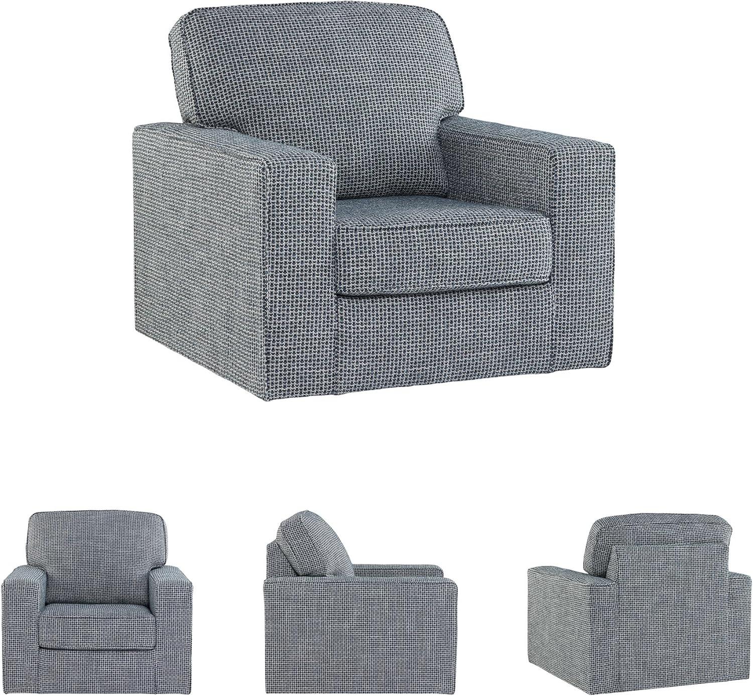 imageSignature Design by Ashley Olwenburg Casual Swivel Accent Chair with Track Arms Metal Swivel Base and Removable Cushions BlueBlue