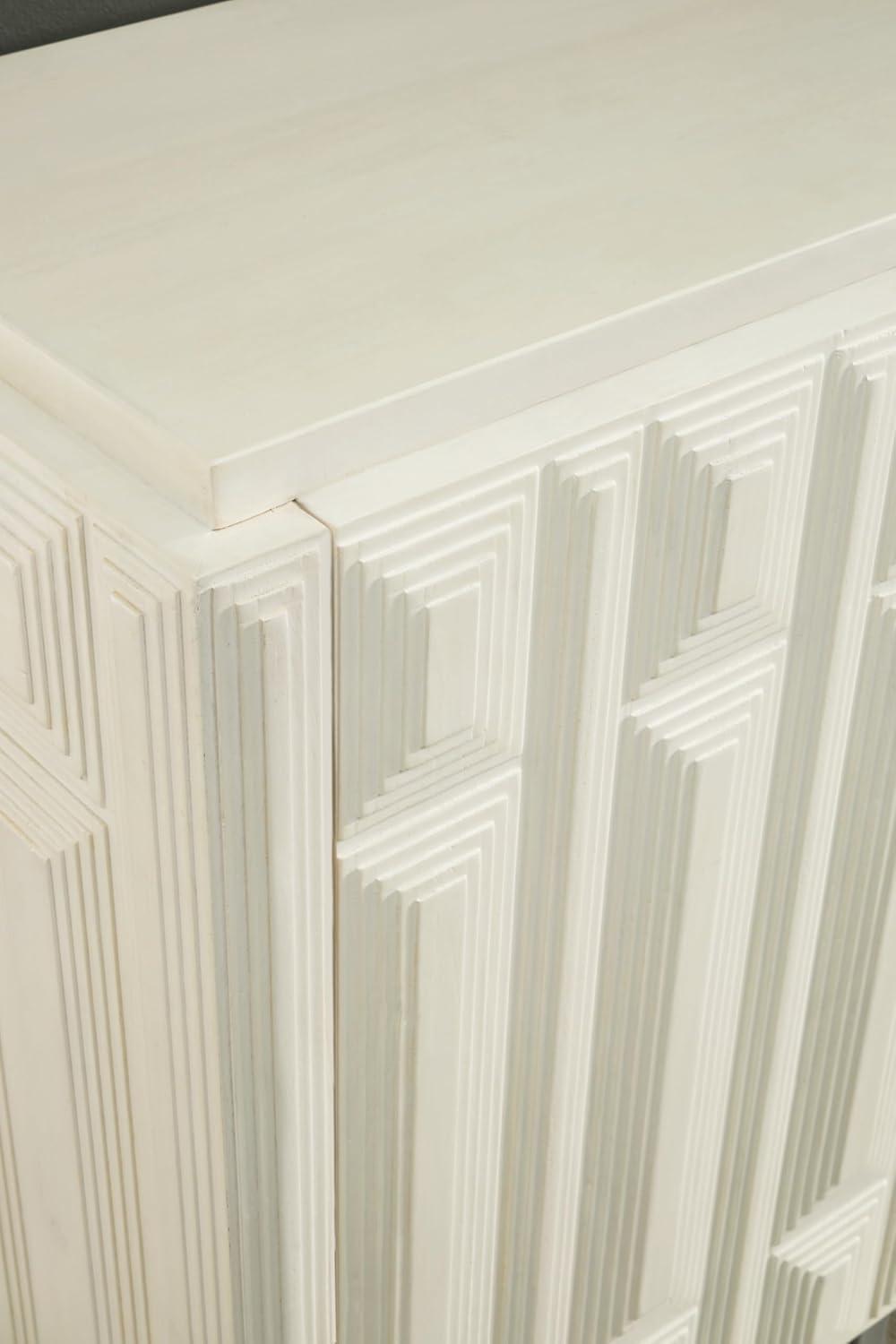 imageSignature Design by Ashley Ornawel Contemporary 4Door Accent Cabinet with 2 Shelves Step Pattern and Lightly Distressed Finish White