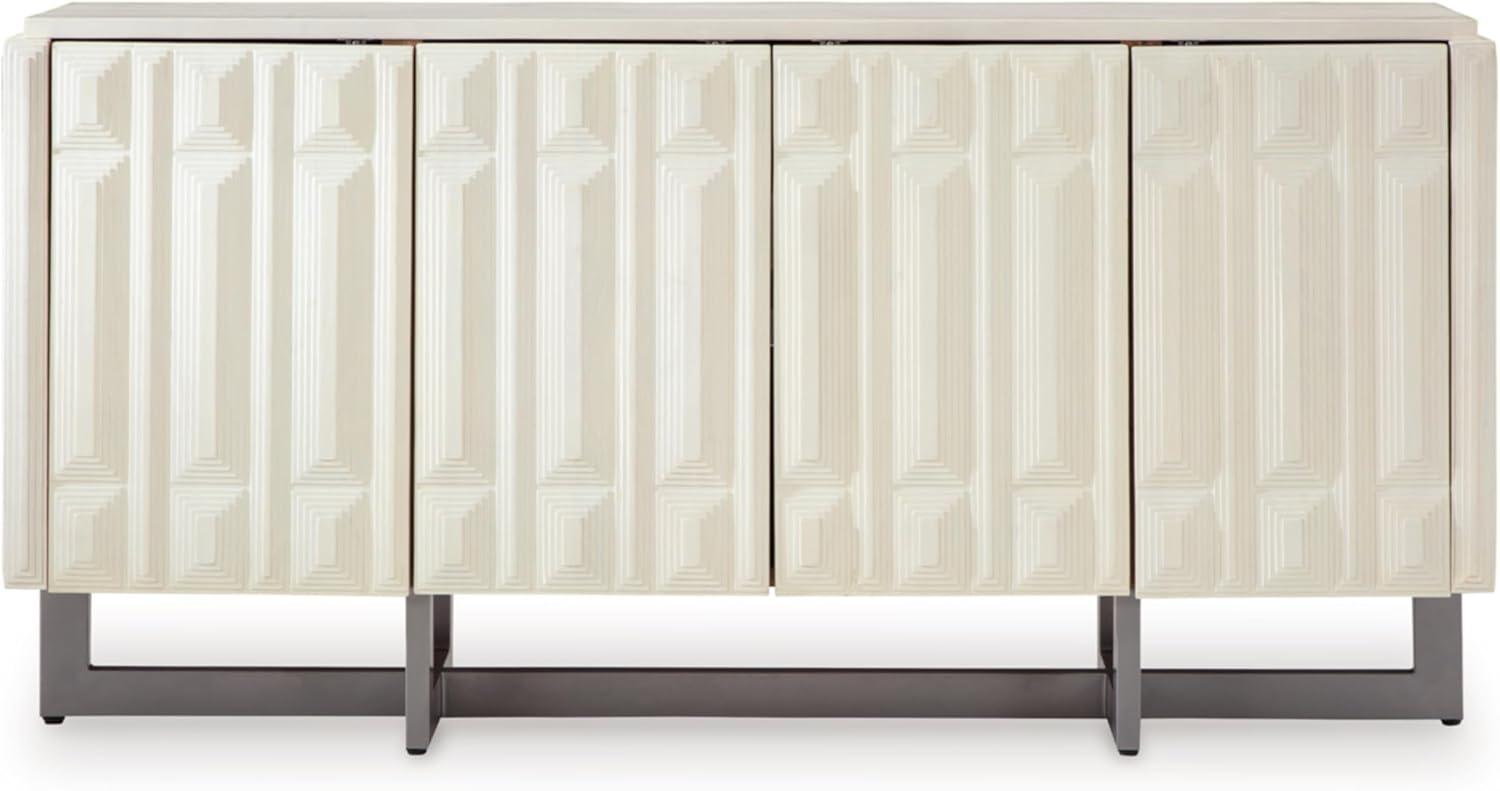 imageSignature Design by Ashley Ornawel Contemporary 4Door Accent Cabinet with 2 Shelves Step Pattern and Lightly Distressed Finish White