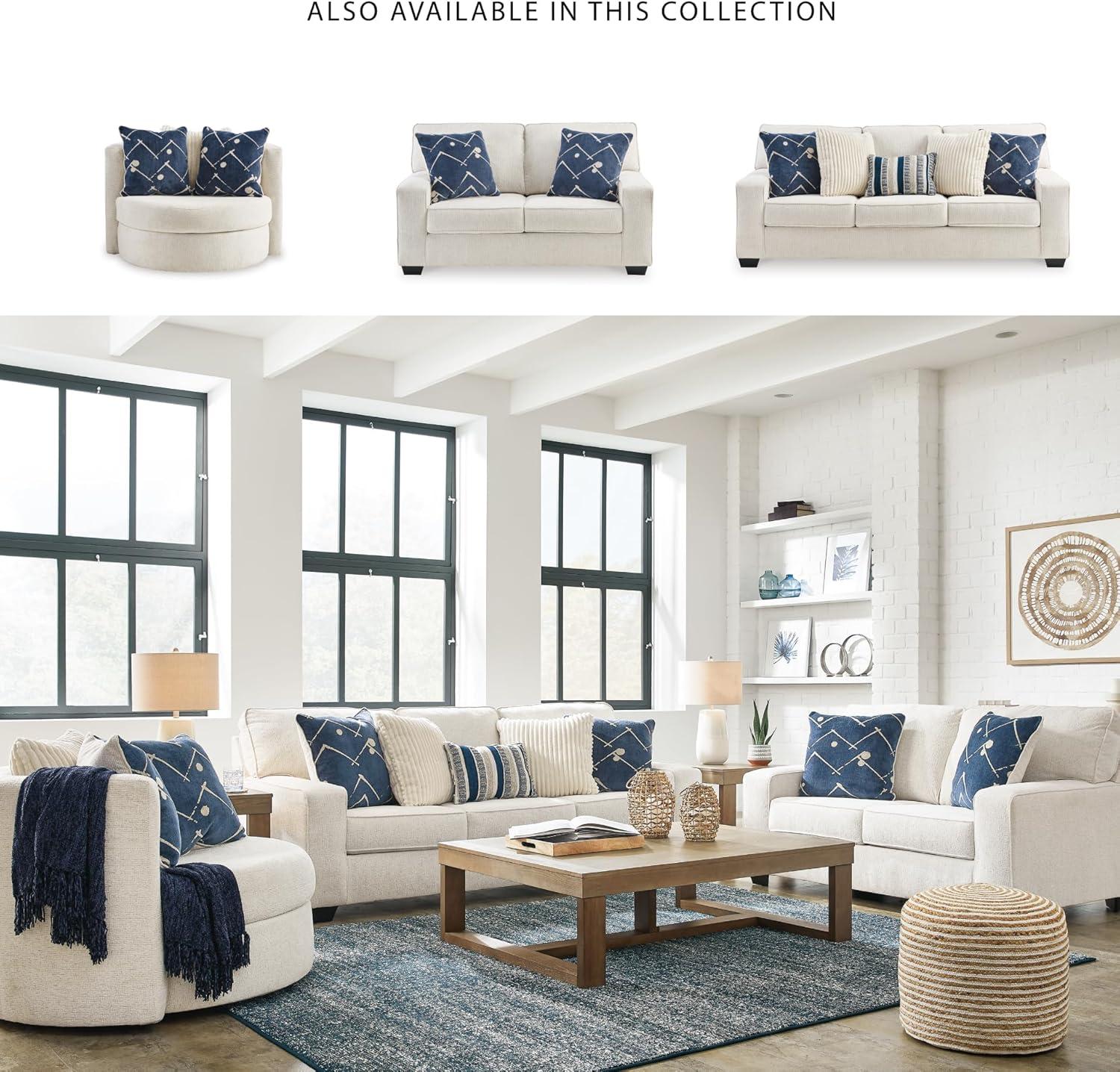 imageSignature Design by Ashley Padova Transitional Upholstered Swivel Accent Chair Reversible Seat Cushion 3 Complimentary Accent Pillows 360Degree Swivel Ivory Fabric