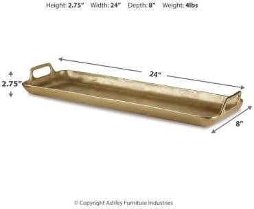 imageSignature Design by Ashley Posy Contemporary Decorative Metal Serving Tray with Handles Display Only Not Food Safe Cast Aluminum 24quot Length Gold Finish