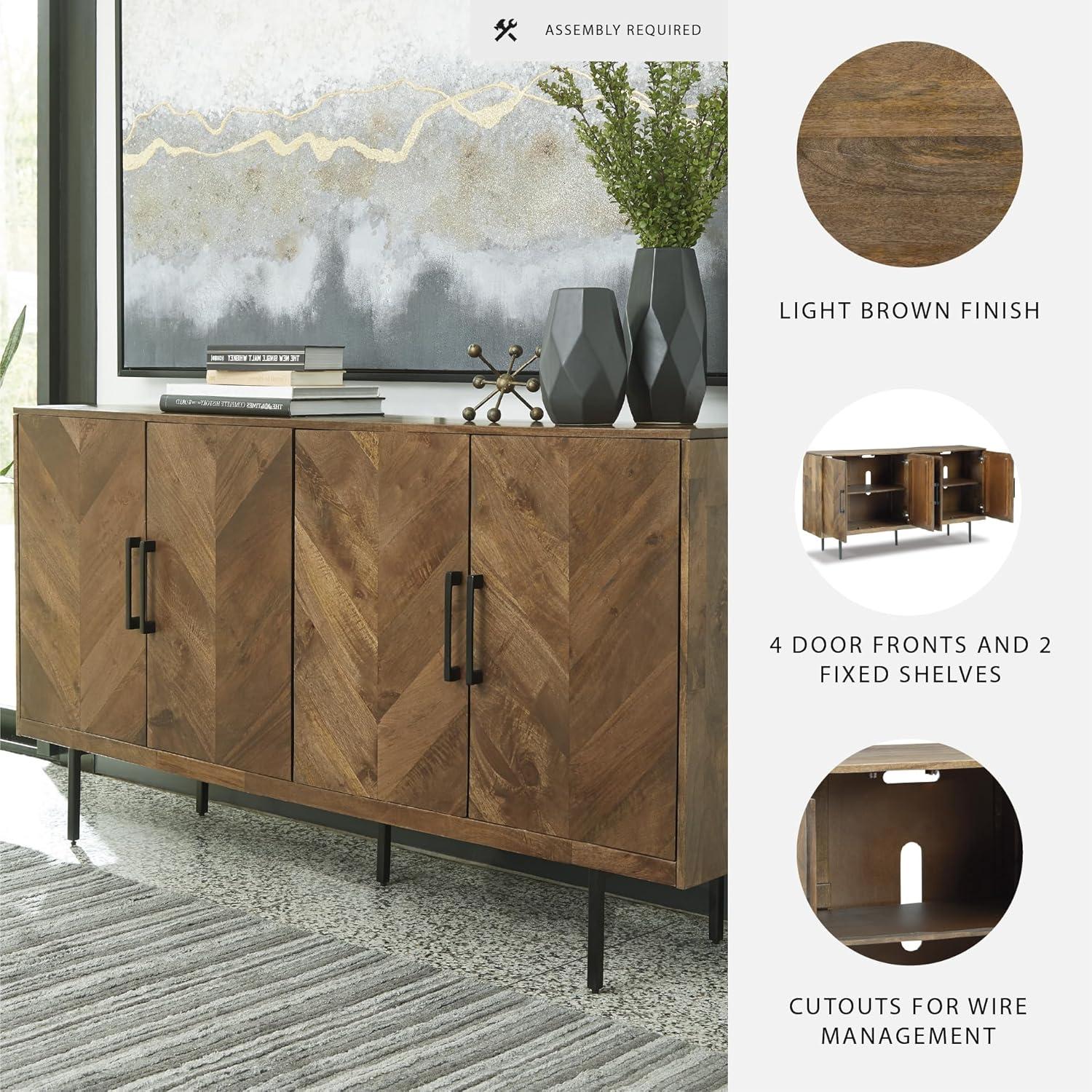 imageSignature Design by Ashley Prattville Contemporary Accent Cabinet with 4 Chevron Pattern Doors Brown
