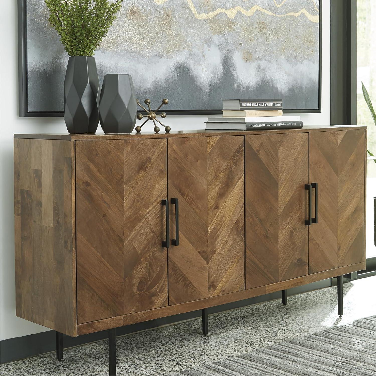 imageSignature Design by Ashley Prattville Contemporary Accent Cabinet with 4 Chevron Pattern Doors Brown