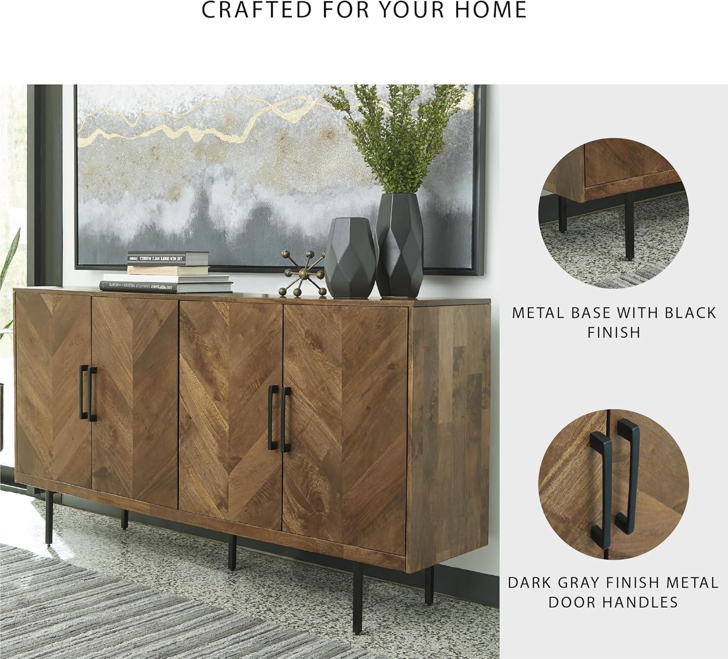 imageSignature Design by Ashley Prattville Contemporary Accent Cabinet with 4 Chevron Pattern Doors Brown