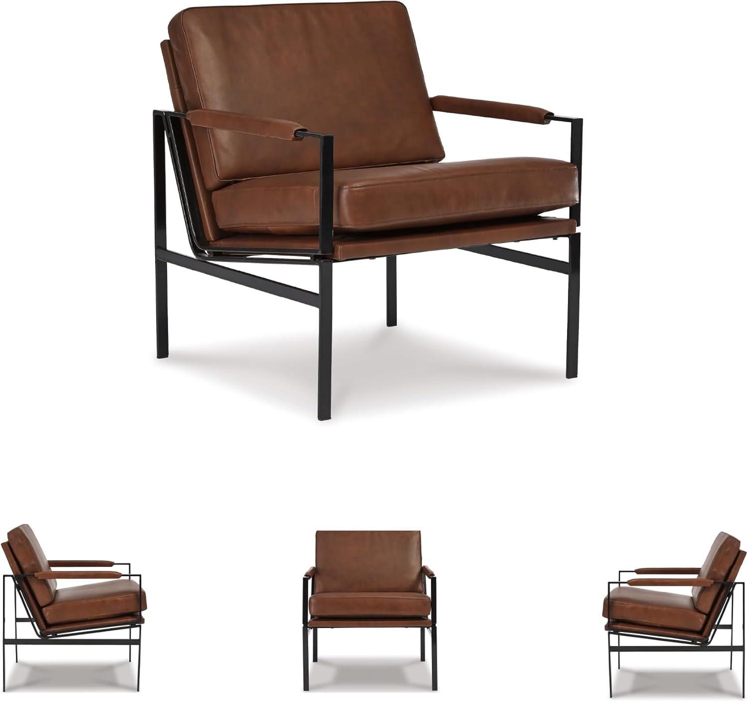 imageSignature Design by Ashley Puckman MidCentury Modern Leather Accent Chair BlackBrownSilver Finish