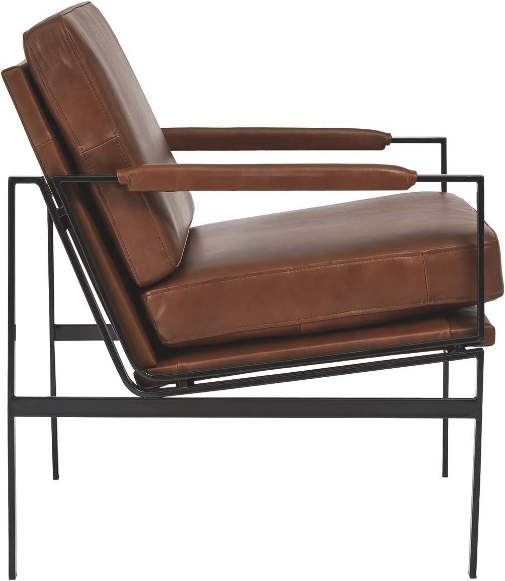 imageSignature Design by Ashley Puckman MidCentury Modern Leather Accent Chair BlackBrownSilver Finish