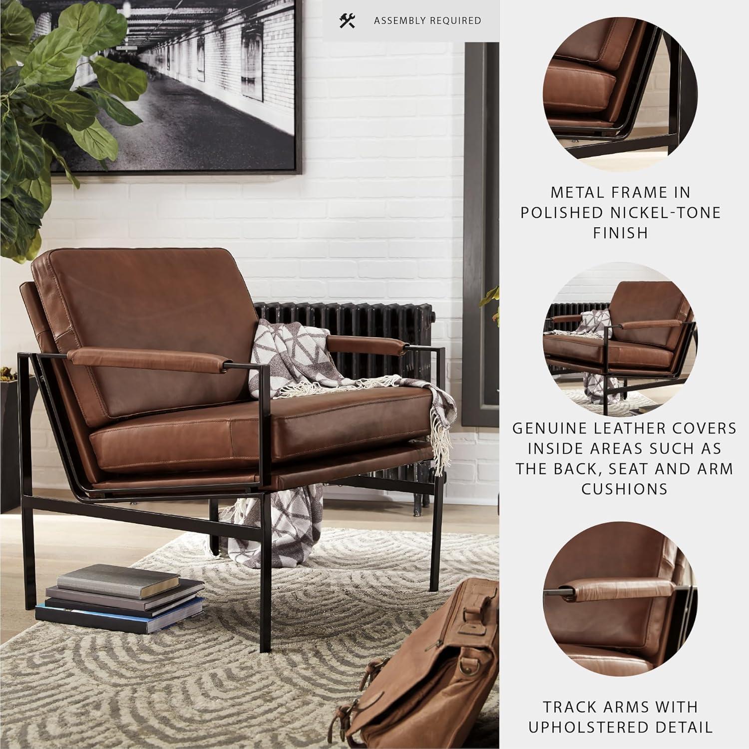 imageSignature Design by Ashley Puckman MidCentury Modern Leather Accent Chair BlackBrownSilver Finish