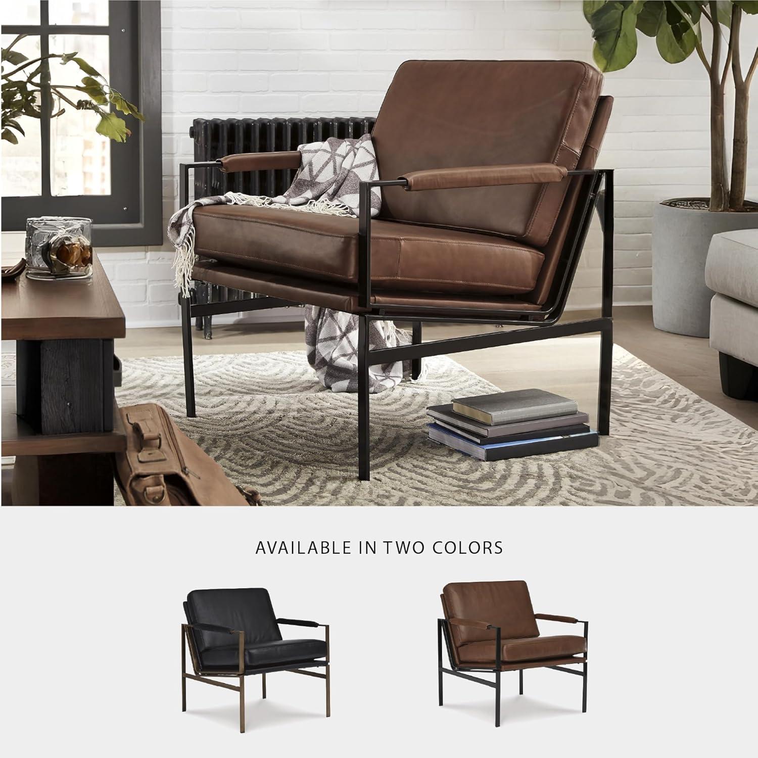 imageSignature Design by Ashley Puckman MidCentury Modern Leather Accent Chair BlackBrownSilver Finish