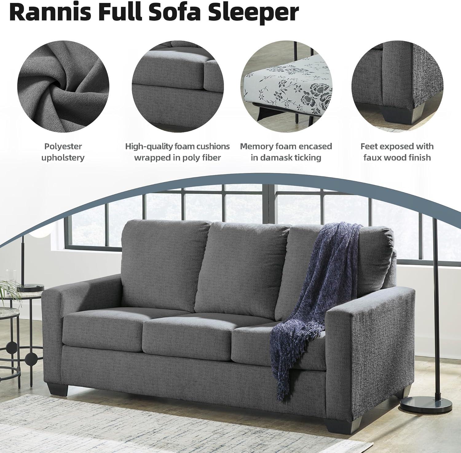 imageSignature Design by Ashley Rannis Casual 2in1 Sofa Sleeper with Folding Gel Memory Foam Mattress Twin GrayFull