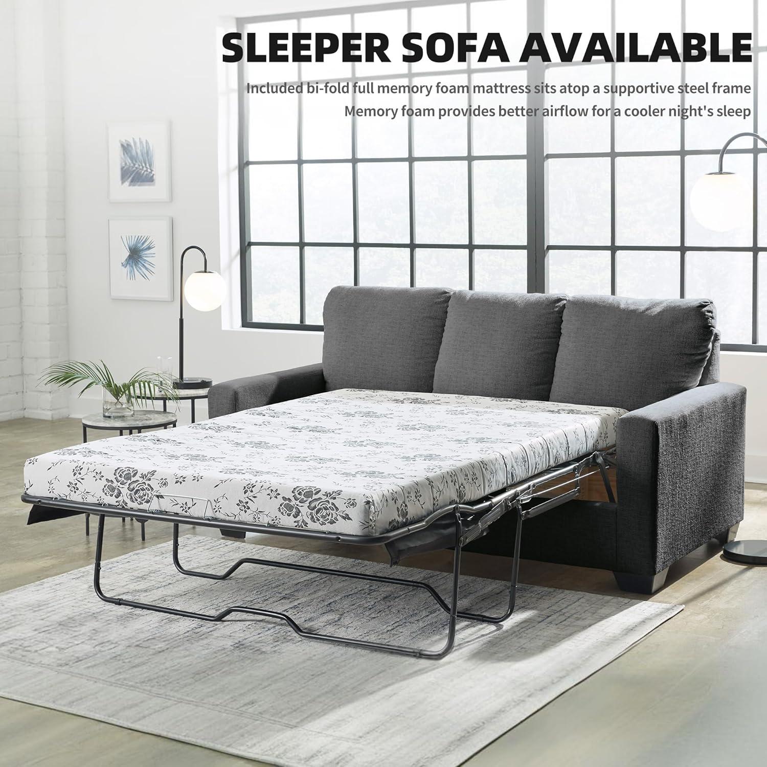 imageSignature Design by Ashley Rannis Casual 2in1 Sofa Sleeper with Folding Gel Memory Foam Mattress Twin GrayFull