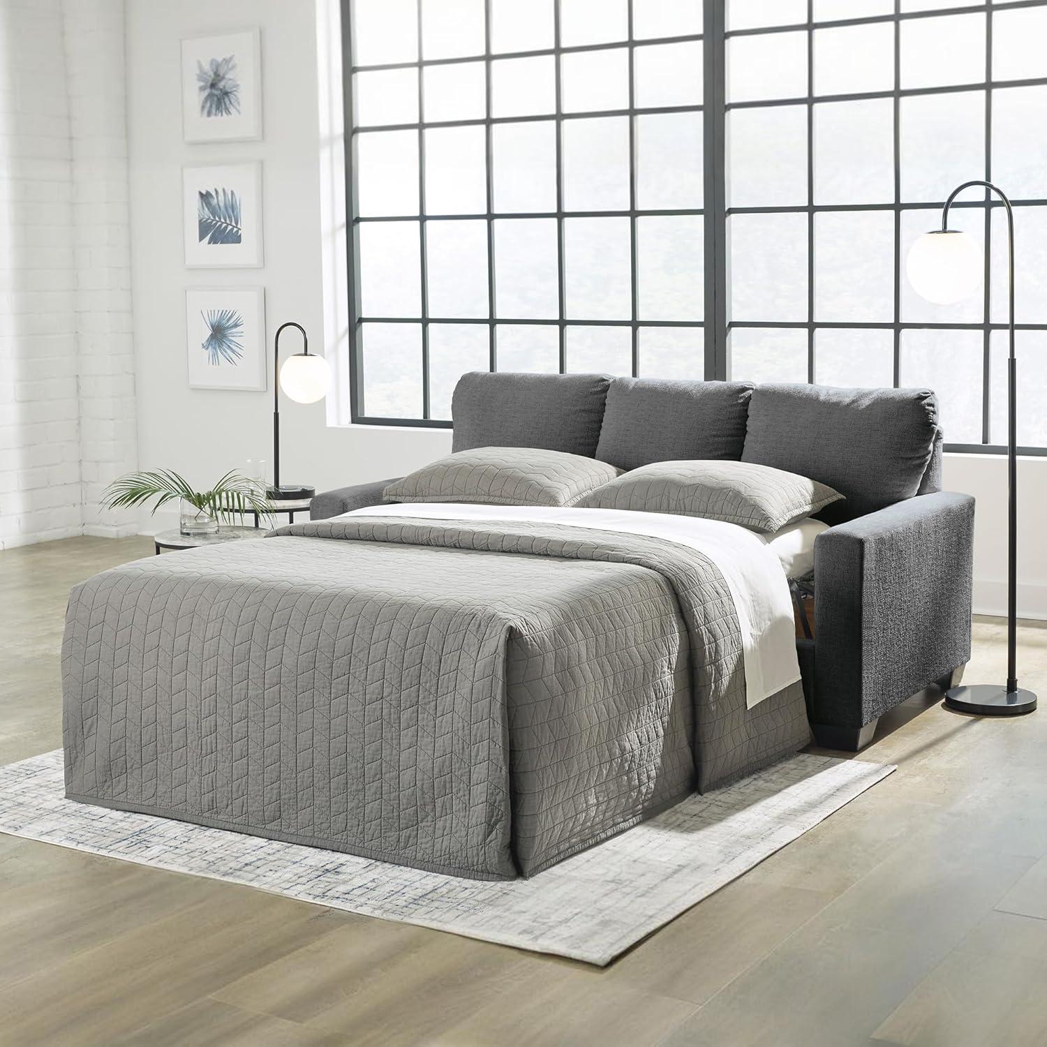 imageSignature Design by Ashley Rannis Casual 2in1 Sofa Sleeper with Folding Gel Memory Foam Mattress Twin GrayFull
