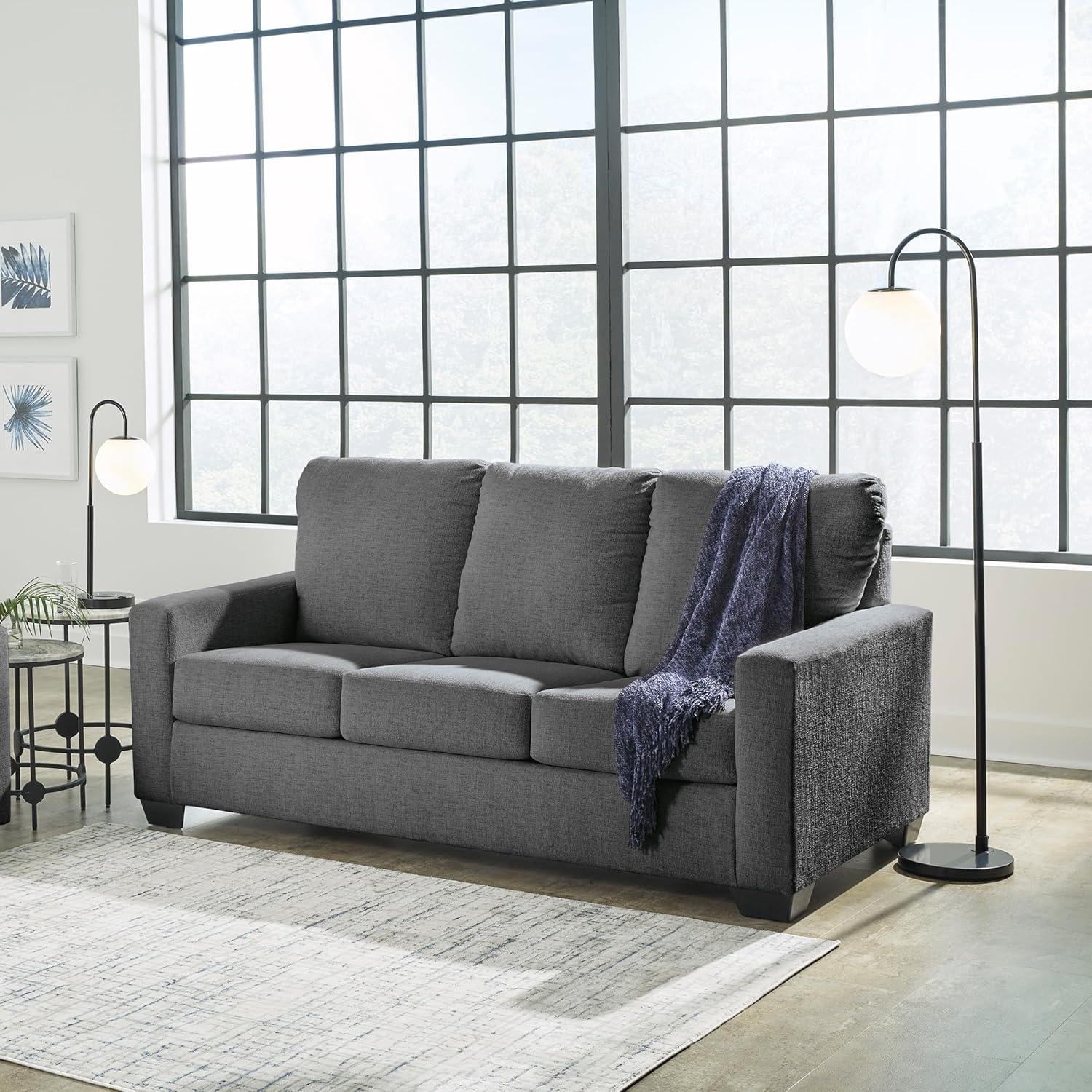 imageSignature Design by Ashley Rannis Casual 2in1 Sofa Sleeper with Folding Gel Memory Foam Mattress Twin GrayFull