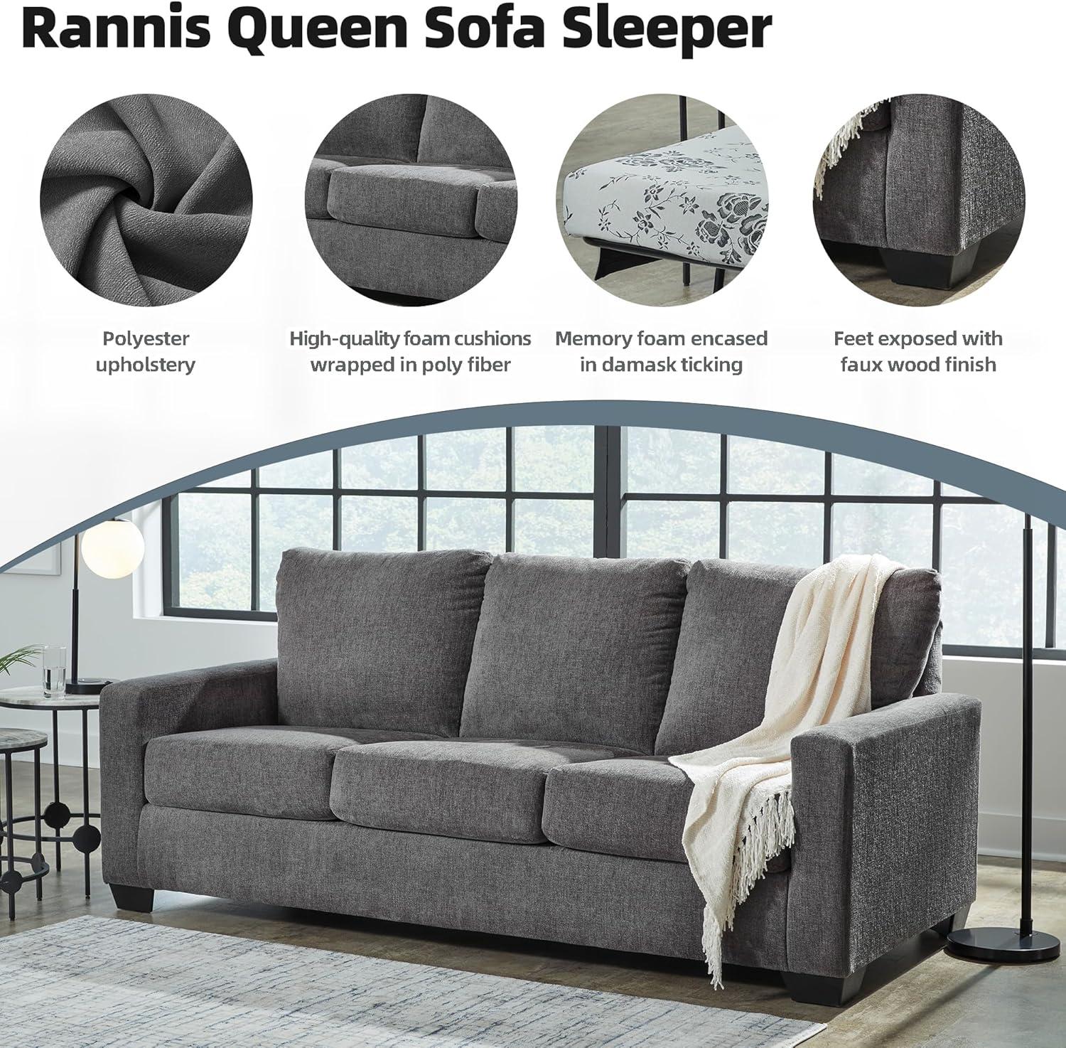 imageSignature Design by Ashley Rannis Casual 2in1 Sofa Sleeper with Folding Gel Memory Foam Mattress Twin GrayQueen