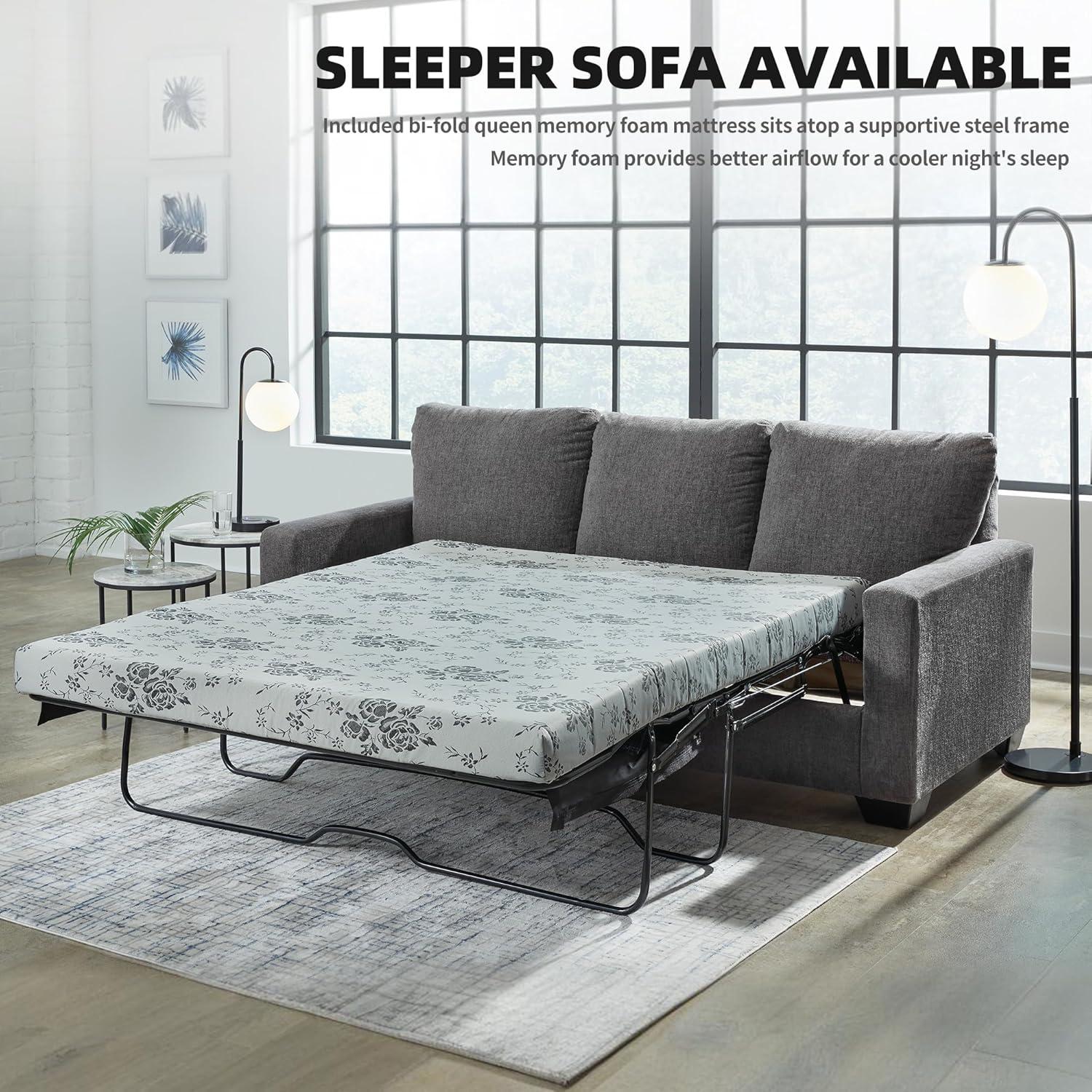 imageSignature Design by Ashley Rannis Casual 2in1 Sofa Sleeper with Folding Gel Memory Foam Mattress Twin GrayQueen