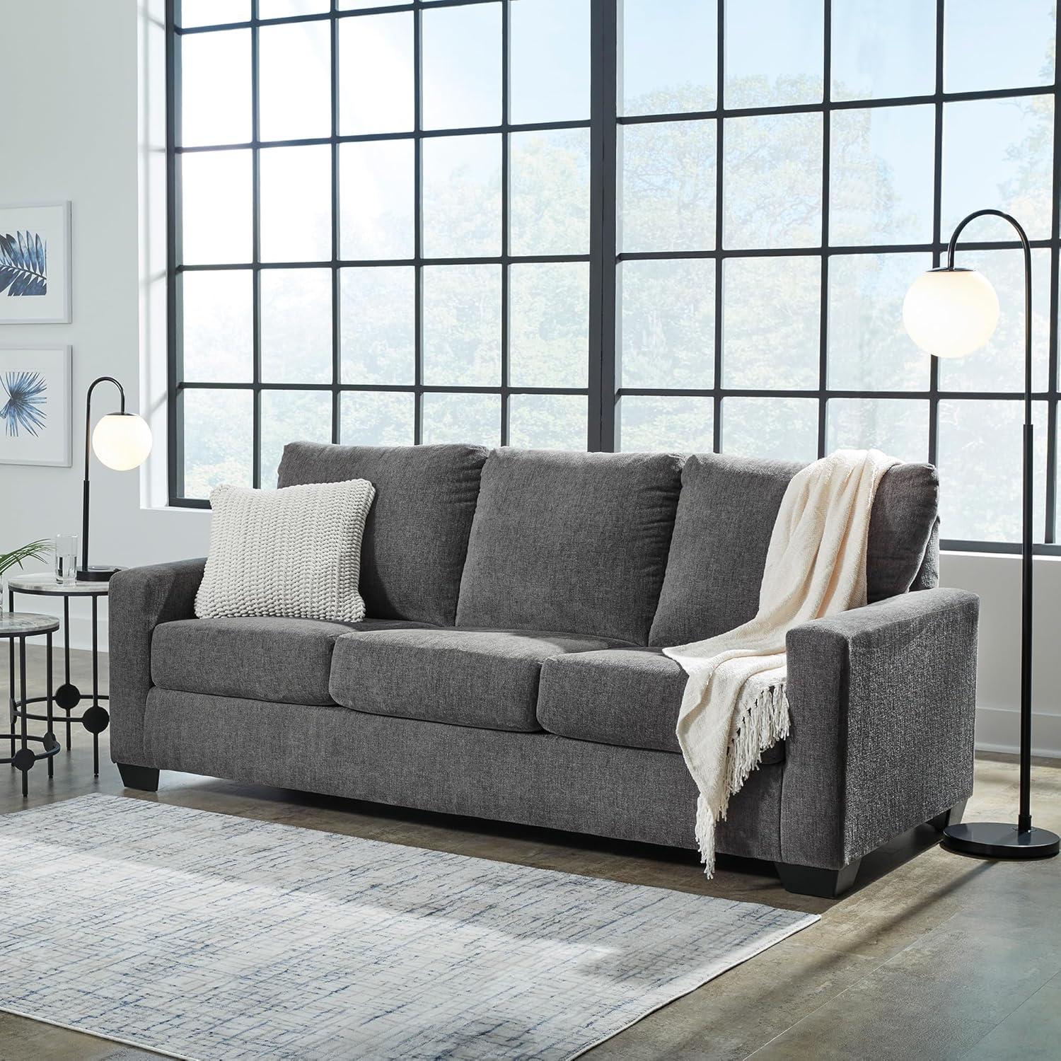 imageSignature Design by Ashley Rannis Casual 2in1 Sofa Sleeper with Folding Gel Memory Foam Mattress Twin GrayQueen