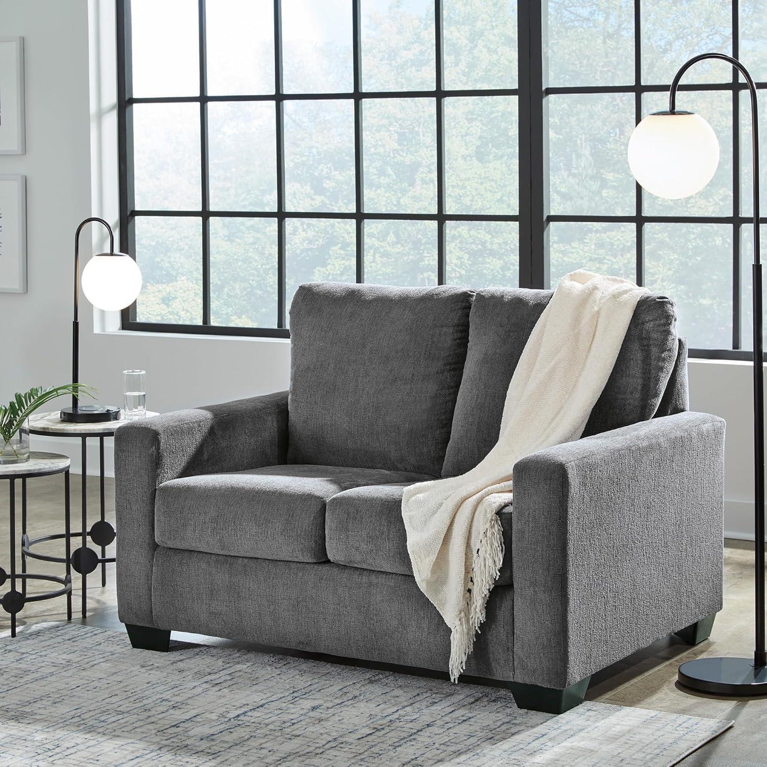 imageSignature Design by Ashley Rannis Casual 2in1 Sofa Sleeper with Folding Gel Memory Foam Mattress Twin GrayTwin