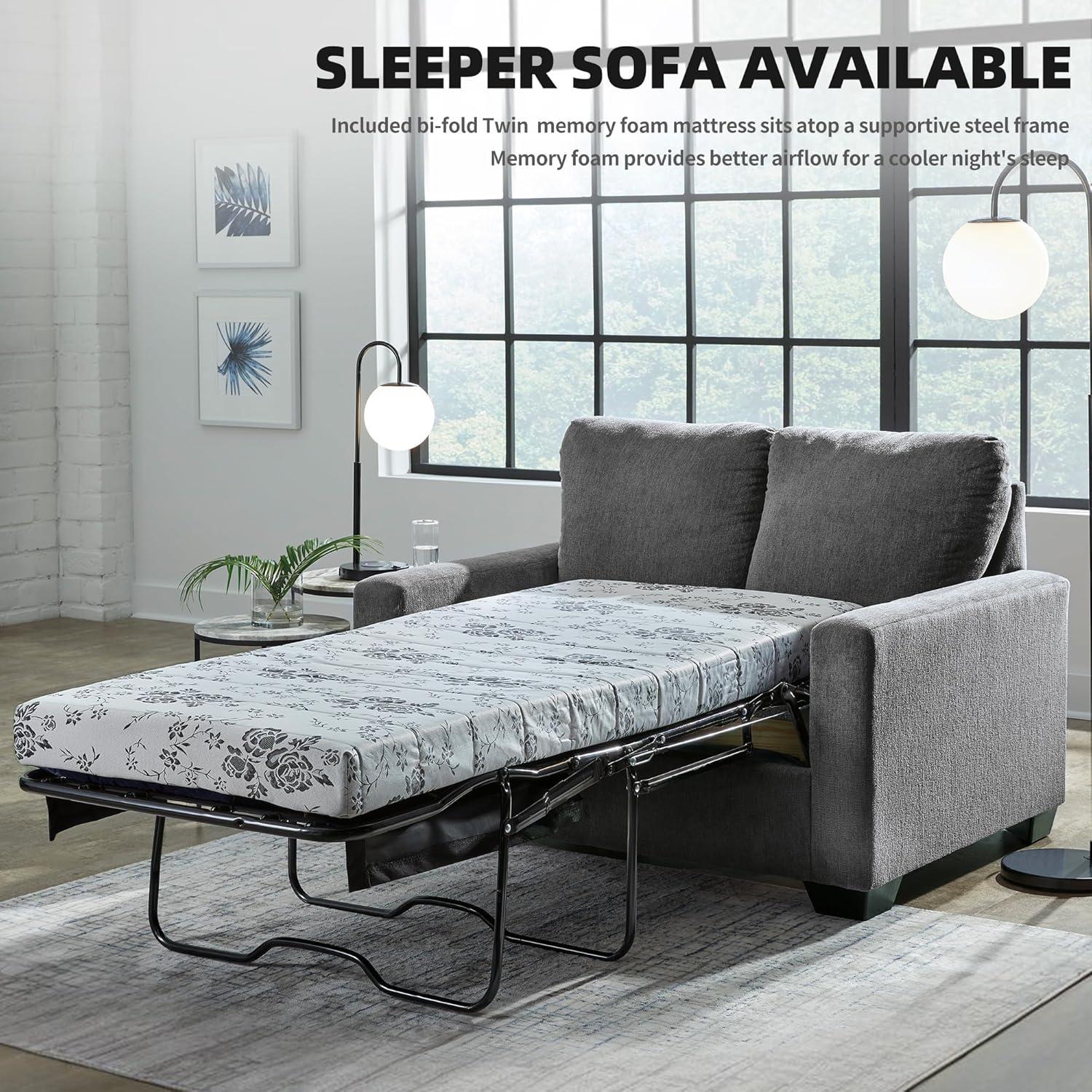 imageSignature Design by Ashley Rannis Casual 2in1 Sofa Sleeper with Folding Gel Memory Foam Mattress Twin GrayTwin