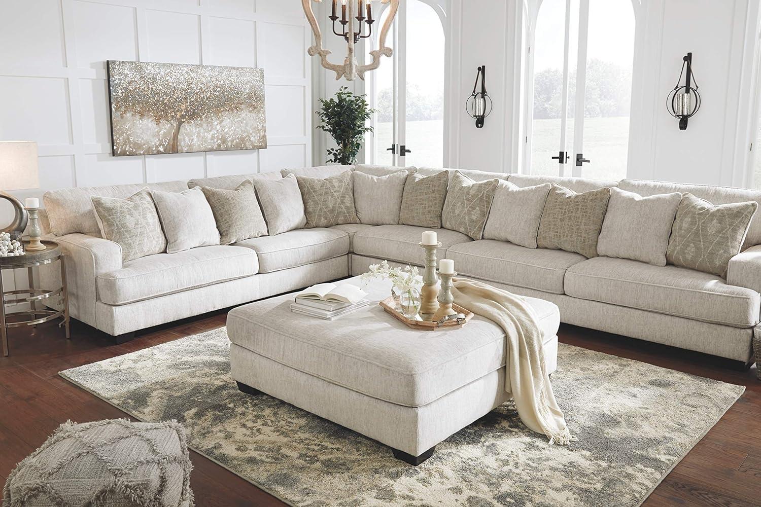 imageSignature Design by Ashley Rawcliffe Contemporary Square Oversized Accent Ottoman with Foam Cushion and Chenille Microfiber Fabric 55quot by 55quot Beige