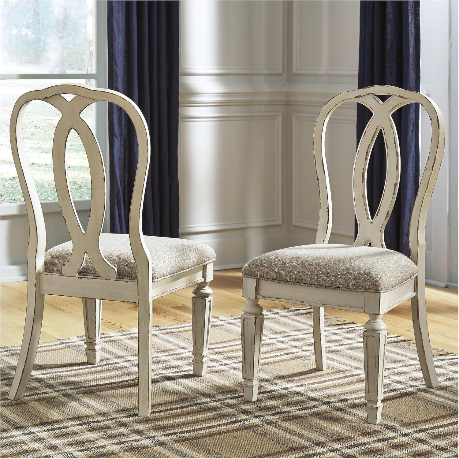 imageSignature Design by Ashley Realyn French Country Ribbon Back Dining Chair 2 Count Chipped WhiteSplat Back