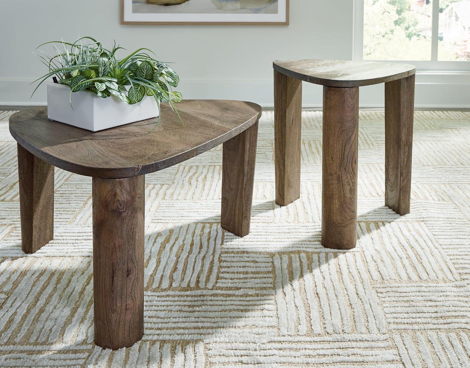 imageSignature Design by Ashley Reidport Farmhouse Nesting Accent Coffee Table with Tapered Legs Set of 2 Dark Brown
