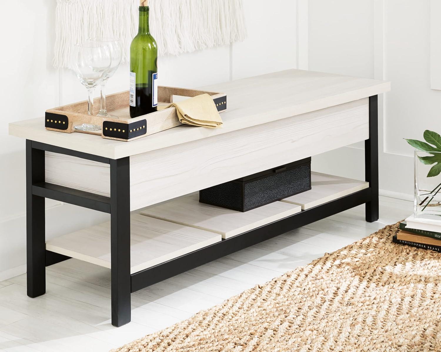 imageSignature Design by Ashley Rhyson Modern Storage Bench Black ampamp WhiteWhite