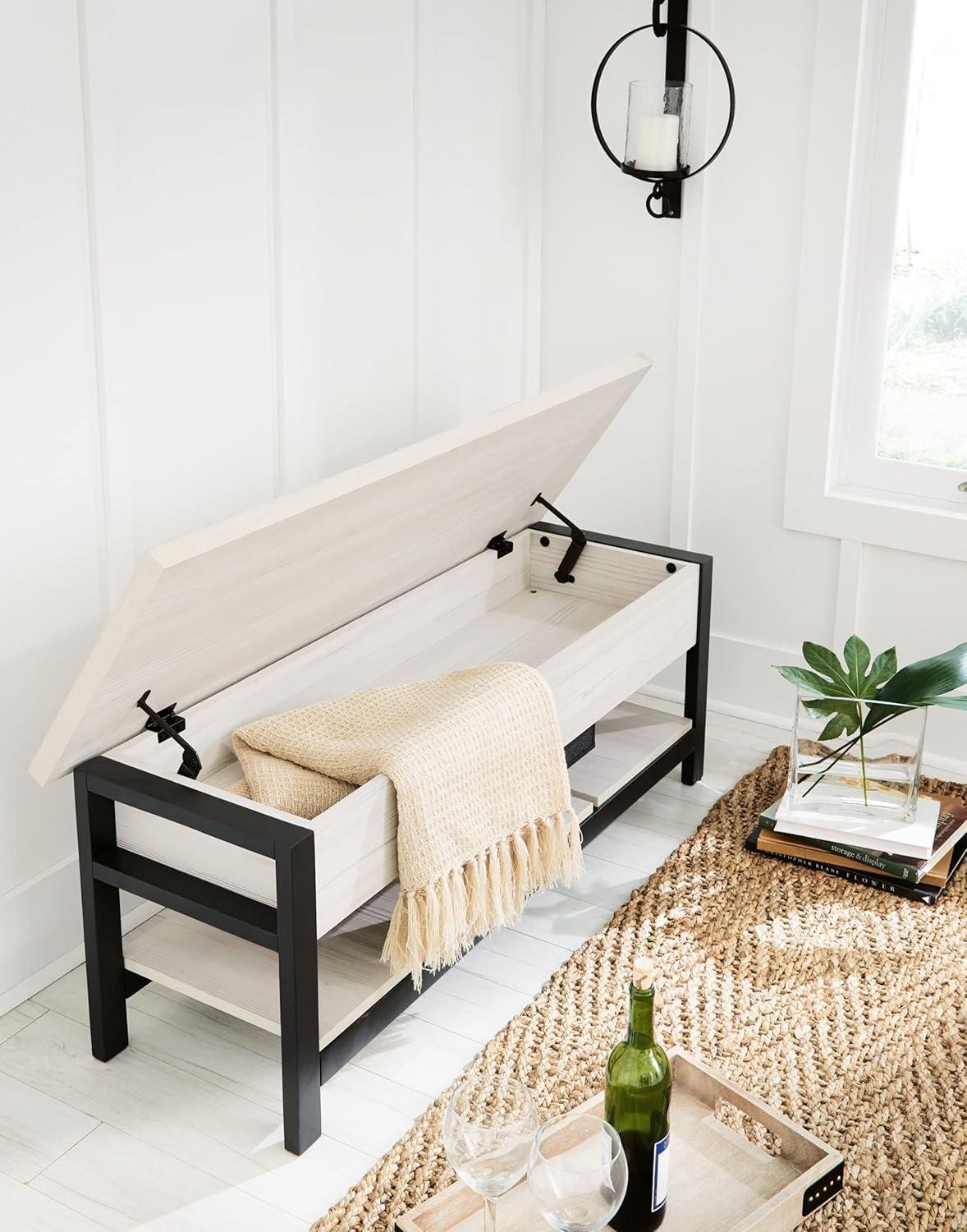 imageSignature Design by Ashley Rhyson Modern Storage Bench Black ampamp WhiteWhite