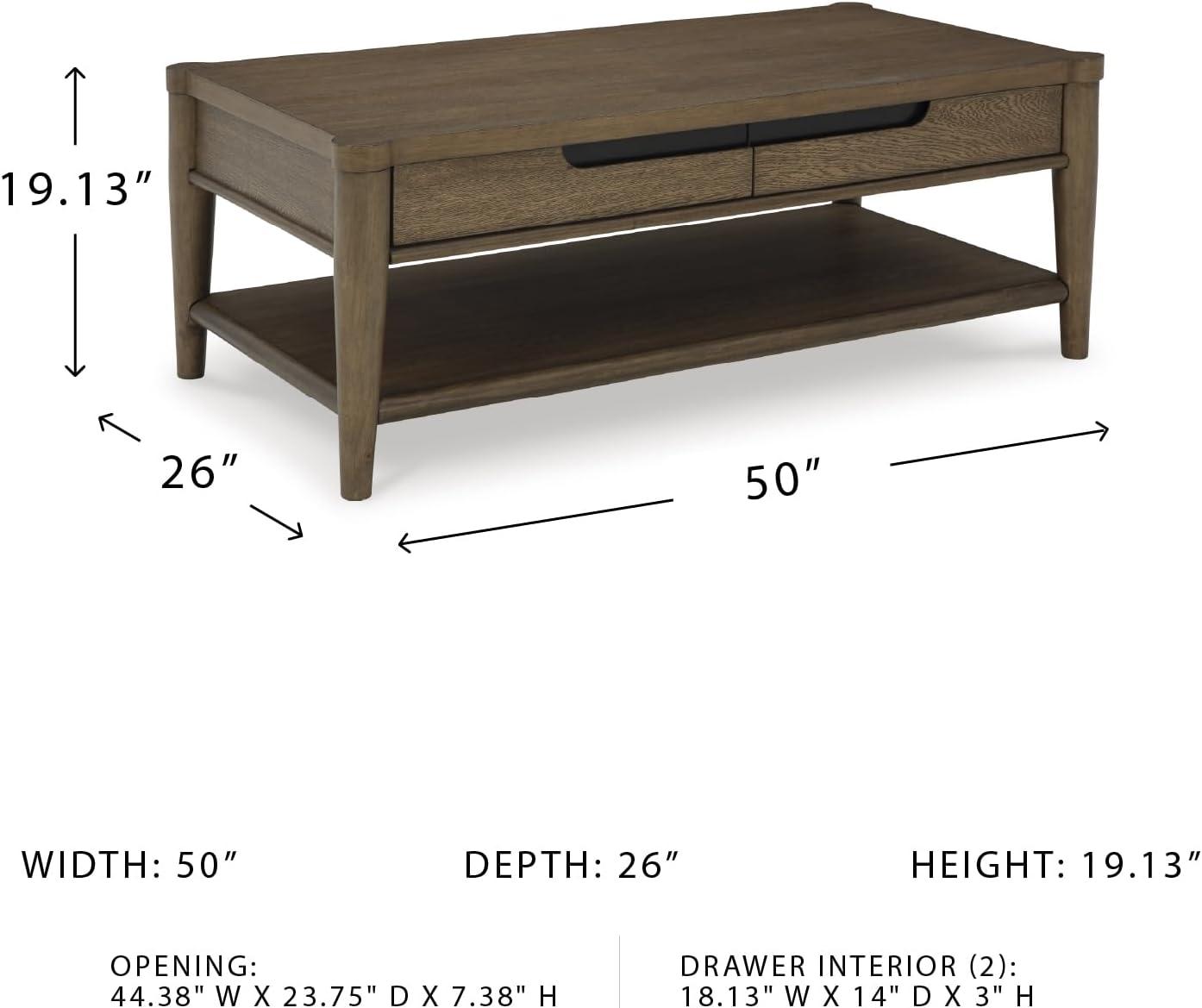 imageSignature Design by Ashley Roanhowe Contemporary 2Drawer Coffee Table with Open Lower Shelf and Tapered Legs Dark Brown
