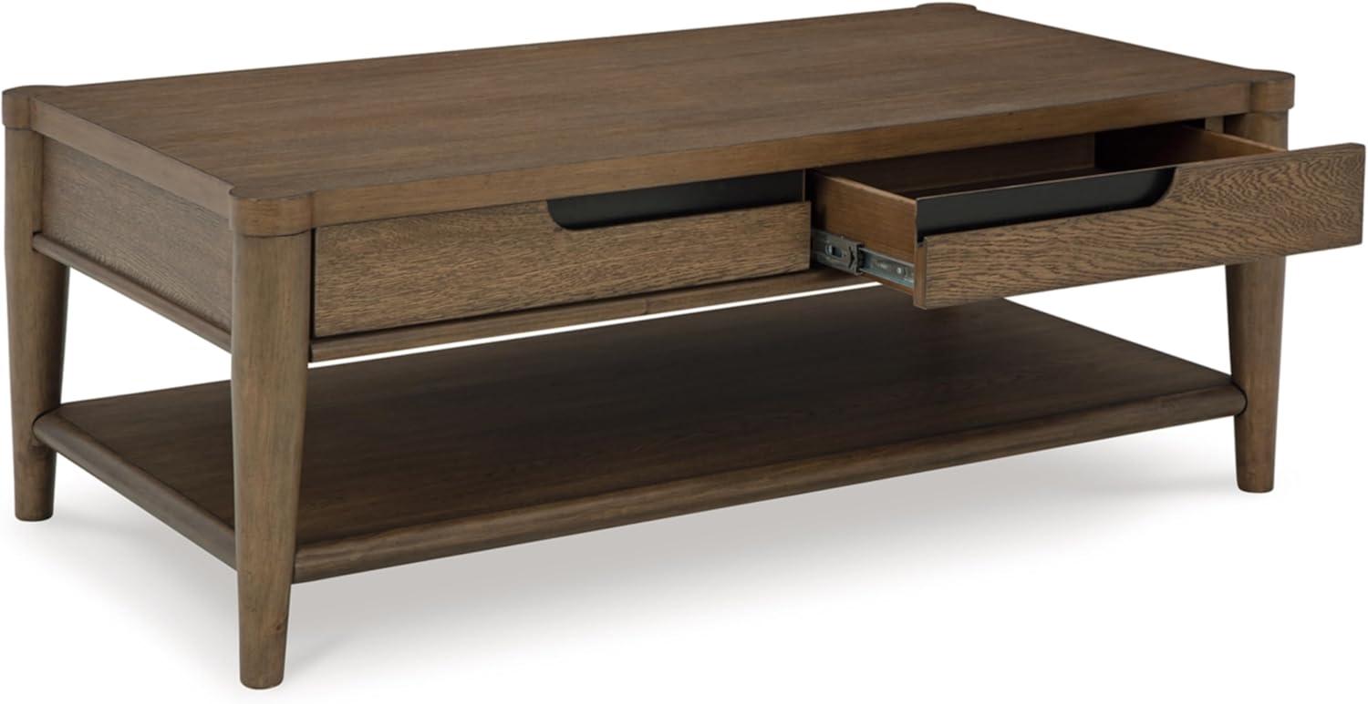 imageSignature Design by Ashley Roanhowe Contemporary 2Drawer Coffee Table with Open Lower Shelf and Tapered Legs Dark Brown