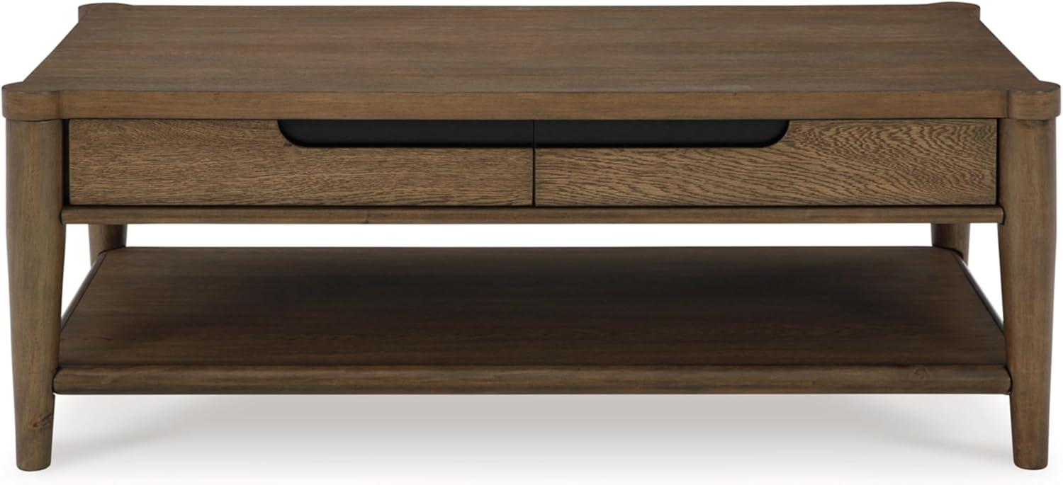 imageSignature Design by Ashley Roanhowe Contemporary 2Drawer Coffee Table with Open Lower Shelf and Tapered Legs Dark Brown