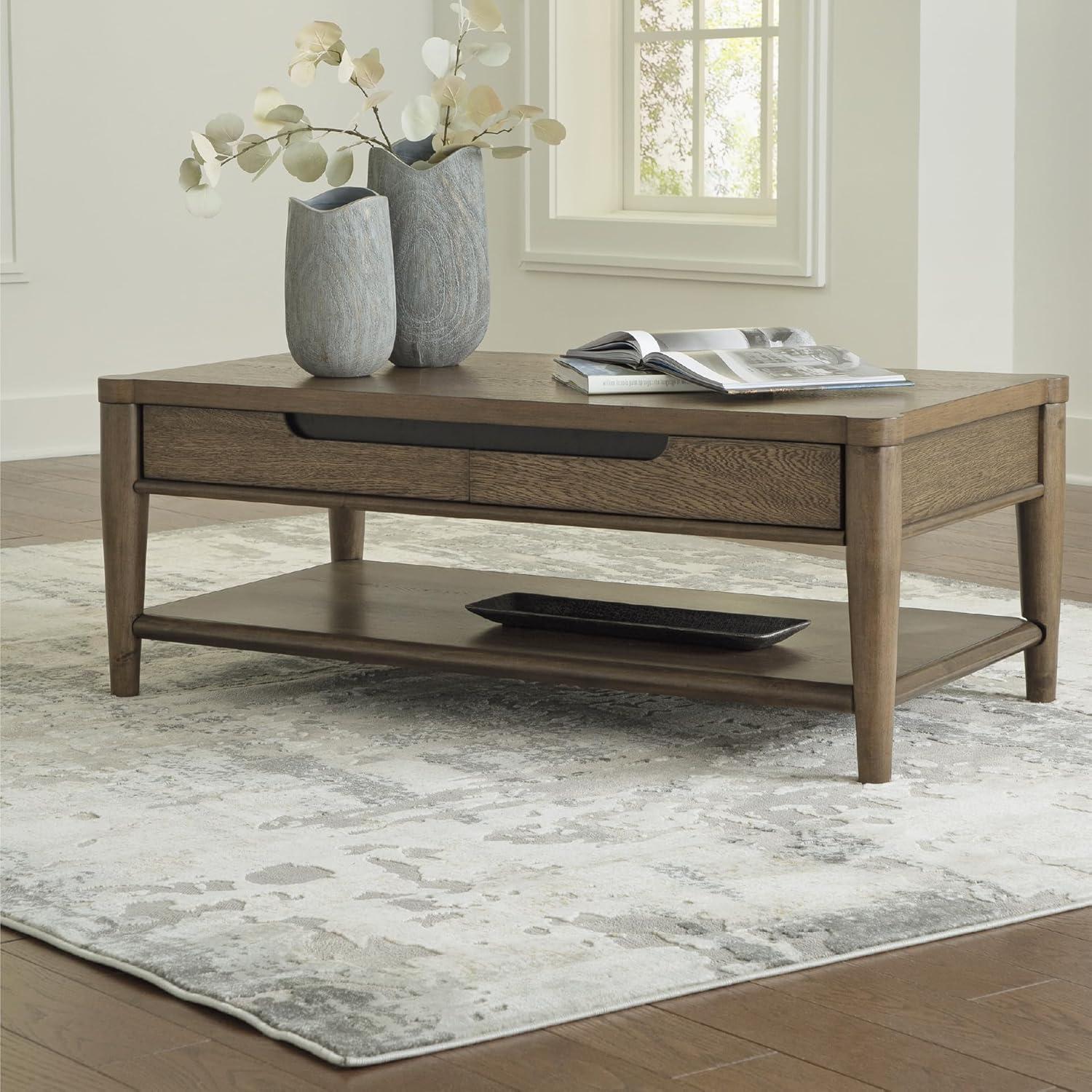 imageSignature Design by Ashley Roanhowe Contemporary 2Drawer Coffee Table with Open Lower Shelf and Tapered Legs Dark Brown