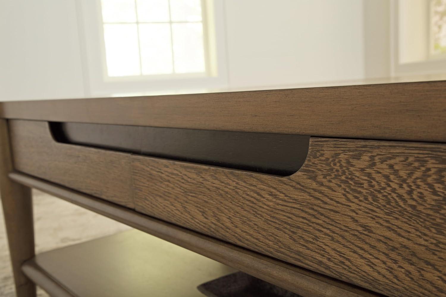 imageSignature Design by Ashley Roanhowe Contemporary 2Drawer Coffee Table with Open Lower Shelf and Tapered Legs Dark Brown