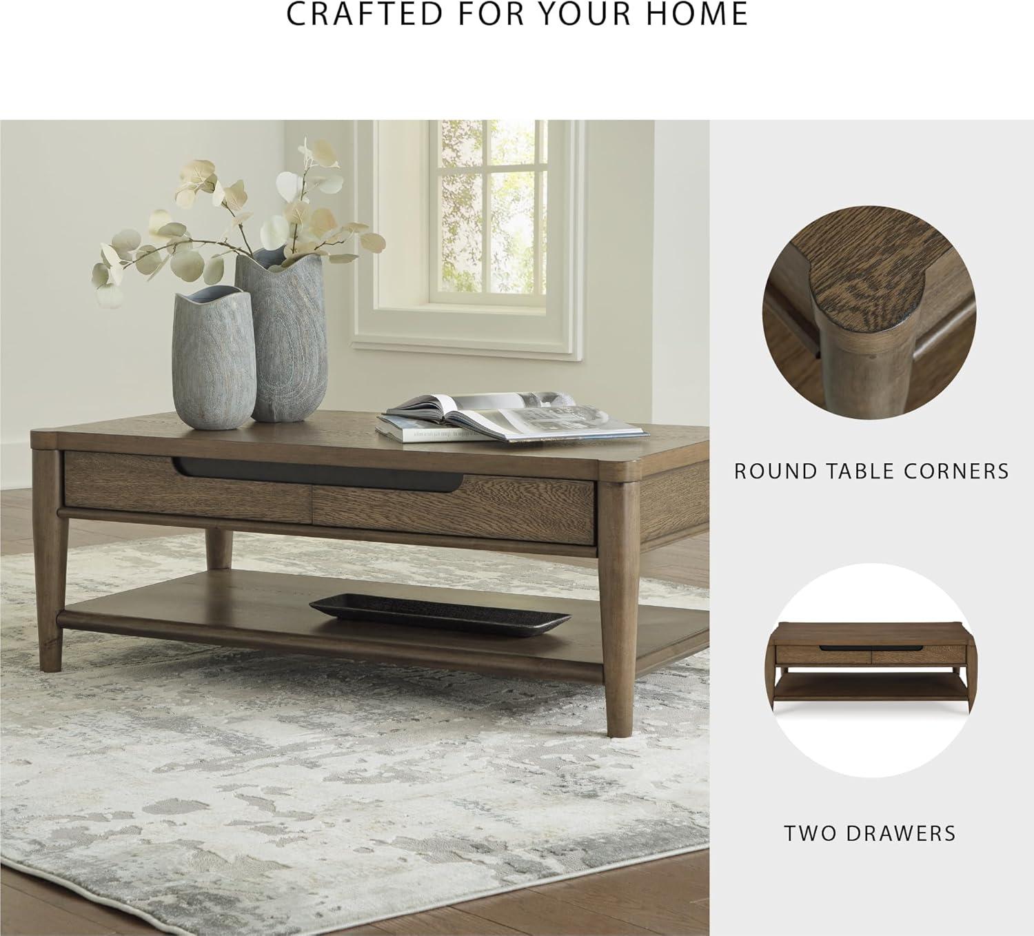 imageSignature Design by Ashley Roanhowe Contemporary 2Drawer Coffee Table with Open Lower Shelf and Tapered Legs Dark Brown