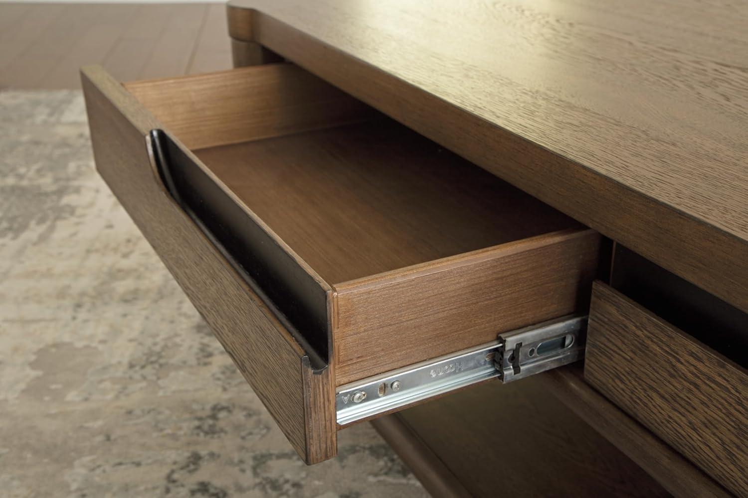 imageSignature Design by Ashley Roanhowe Contemporary 2Drawer Coffee Table with Open Lower Shelf and Tapered Legs Dark Brown