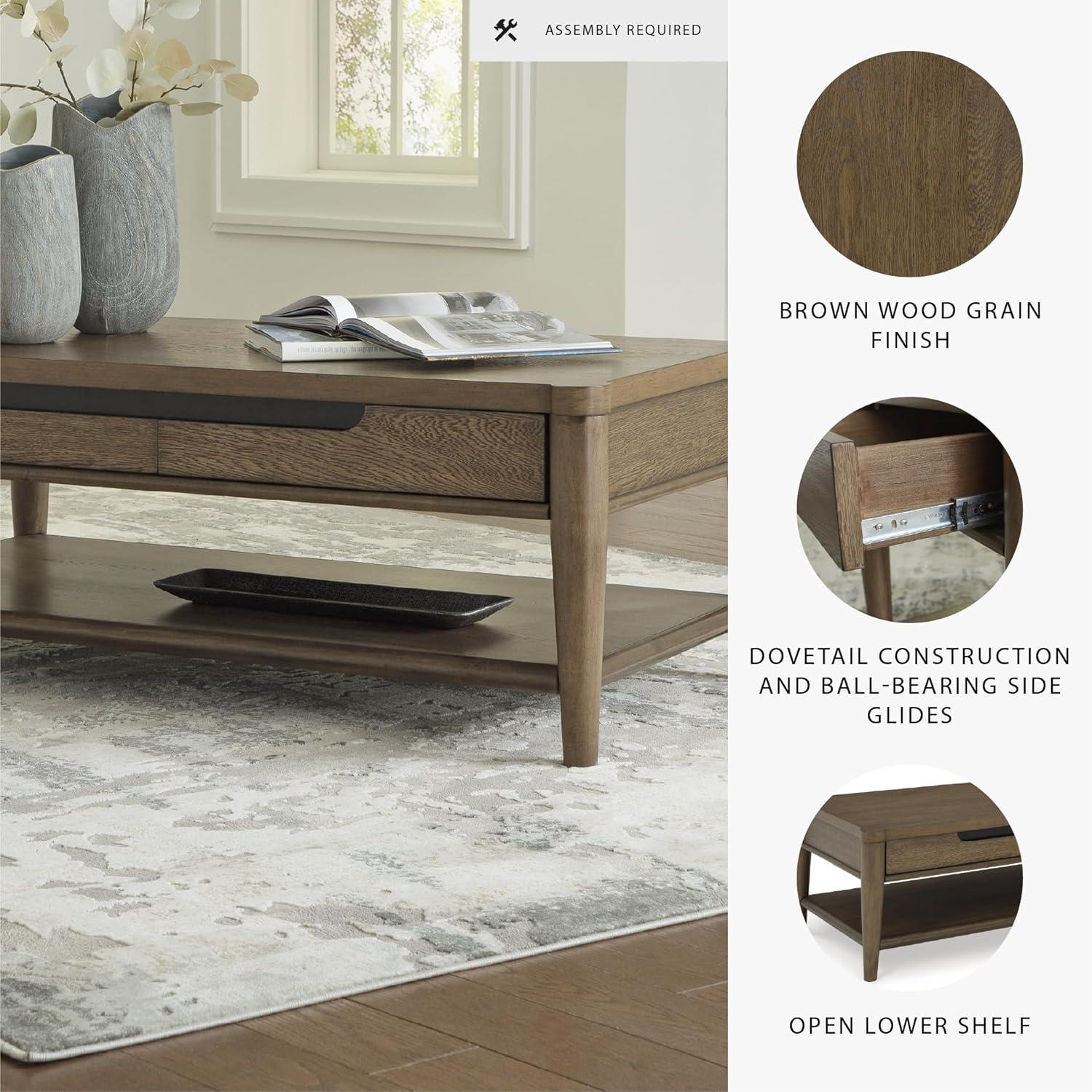imageSignature Design by Ashley Roanhowe Contemporary 2Drawer Coffee Table with Open Lower Shelf and Tapered Legs Dark Brown