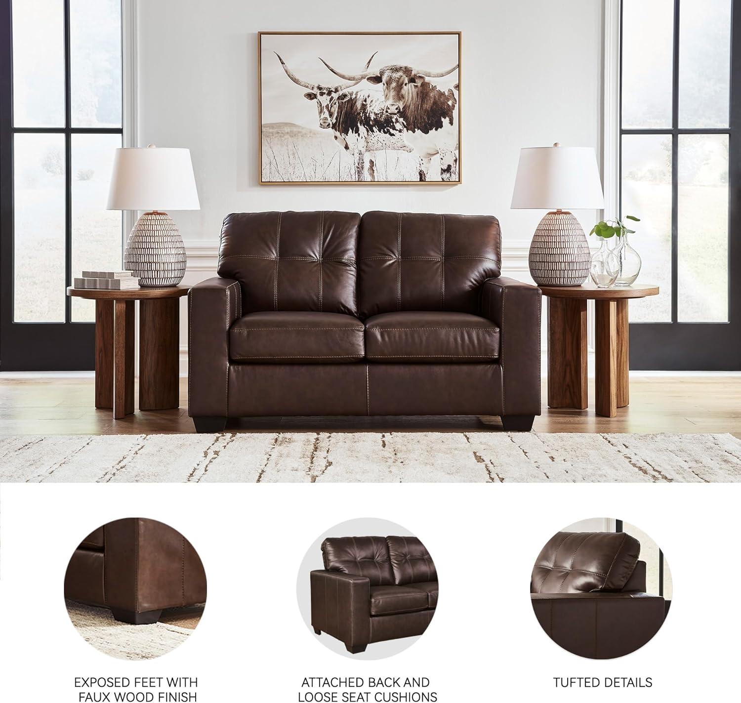 imageSignature Design by Ashley Santorine Classic Tufted Leather Match Chair Dark BrownLoveseat