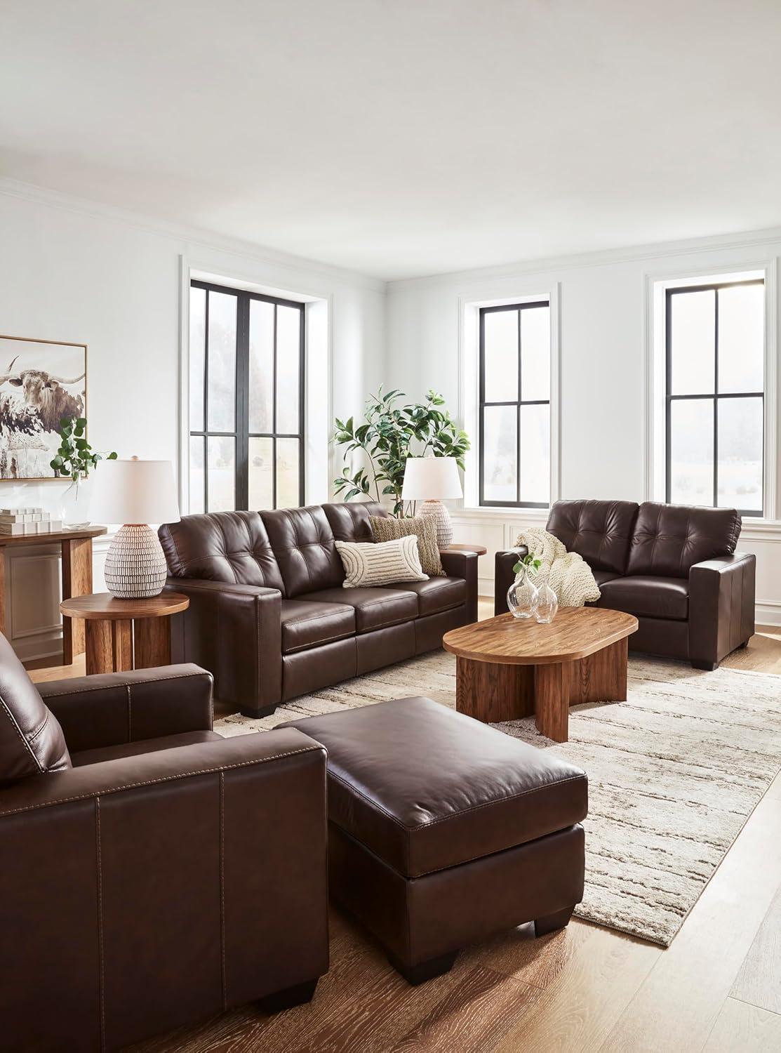 imageSignature Design by Ashley Santorine Classic Tufted Leather Match Chair Dark BrownOttoman