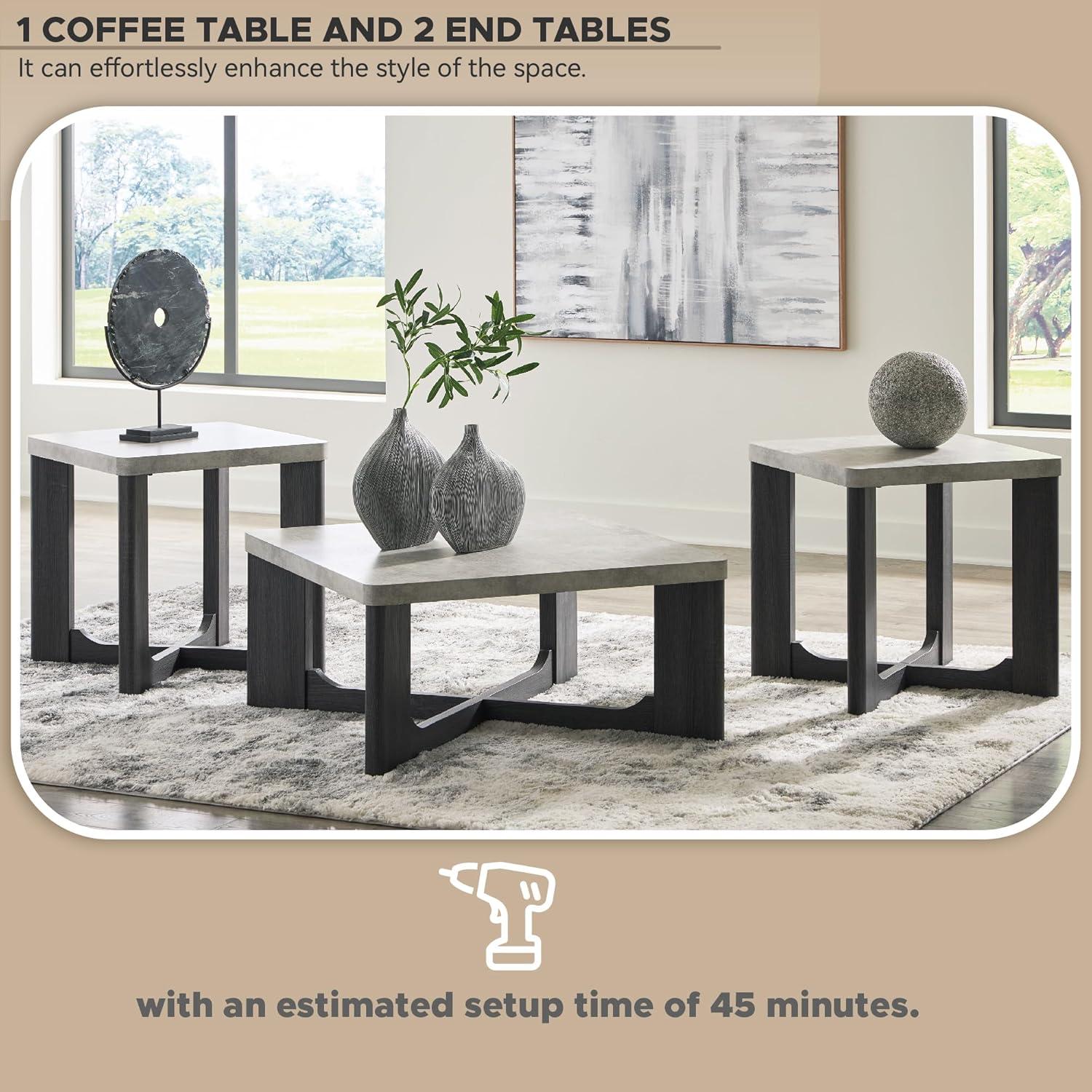 imageSignature Design by Ashley Sharstorm Modern Table Set with Faux Cement Melamine Tabletop Set of 3 Light Gray ampamp Gray