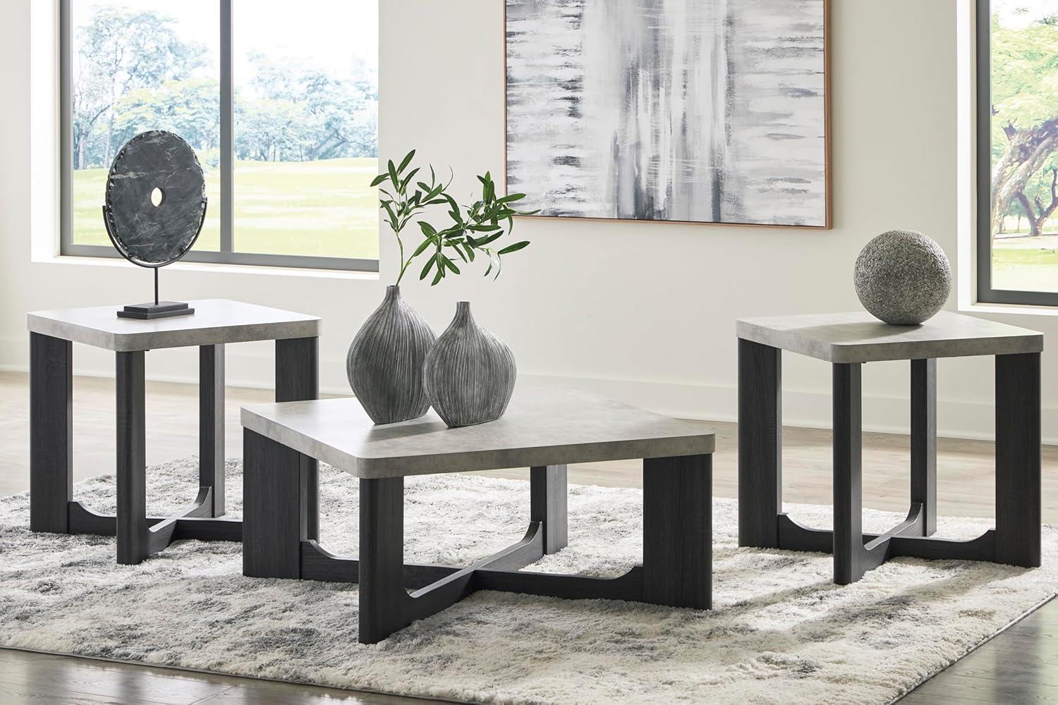 imageSignature Design by Ashley Sharstorm Modern Table Set with Faux Cement Melamine Tabletop Set of 3 Light Gray ampamp Gray