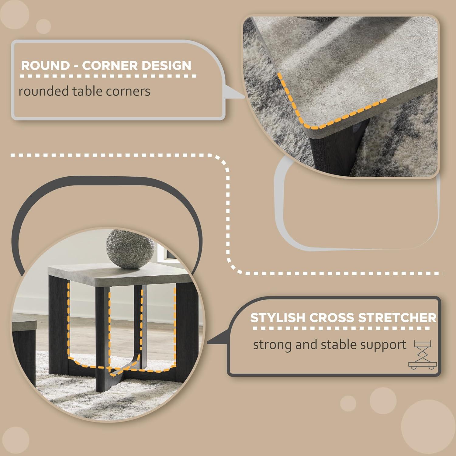 imageSignature Design by Ashley Sharstorm Modern Table Set with Faux Cement Melamine Tabletop Set of 3 Light Gray ampamp Gray