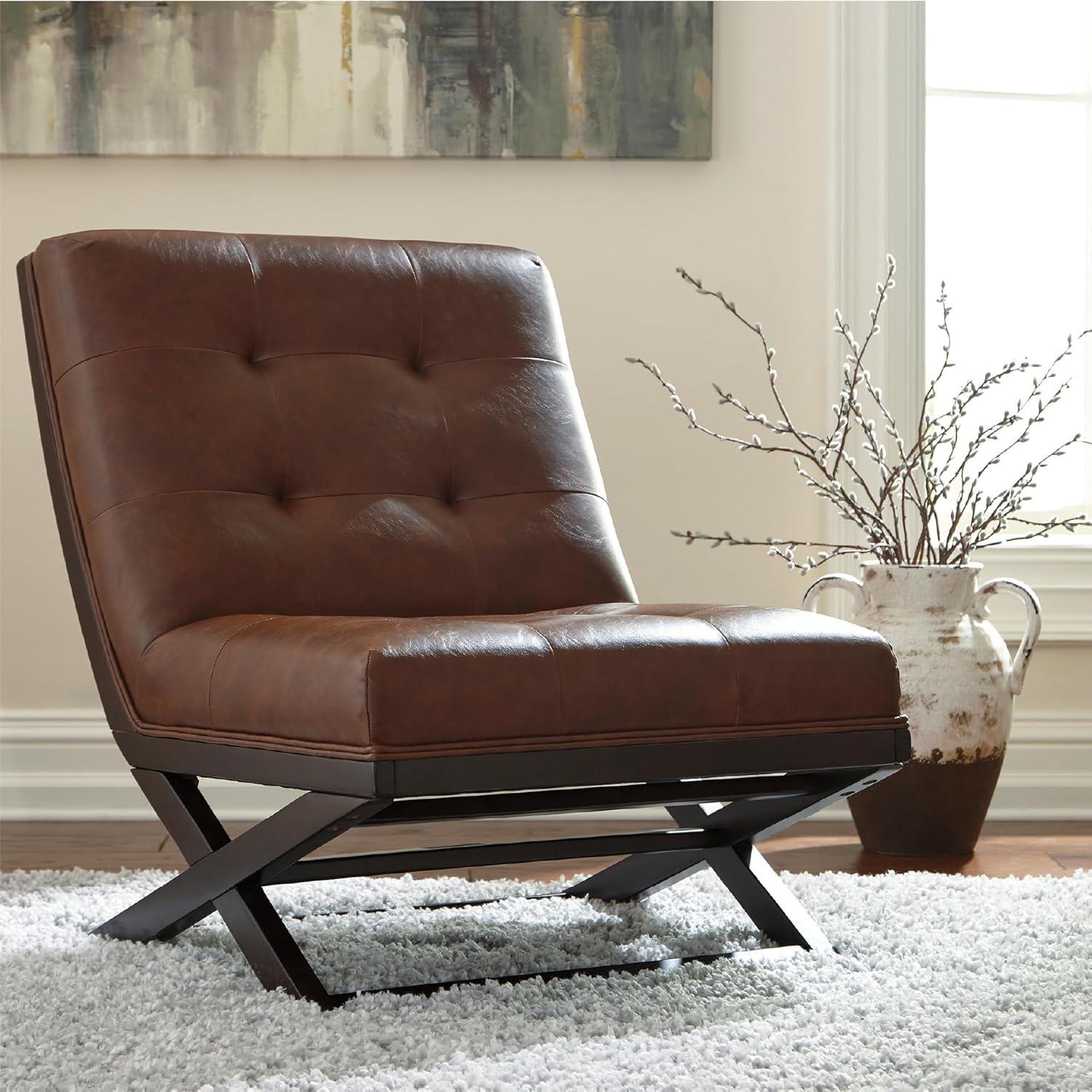 imageSignature Design by Ashley Sidewinder MidCentury Modern Faux Leather Accent Chair BrownBrown