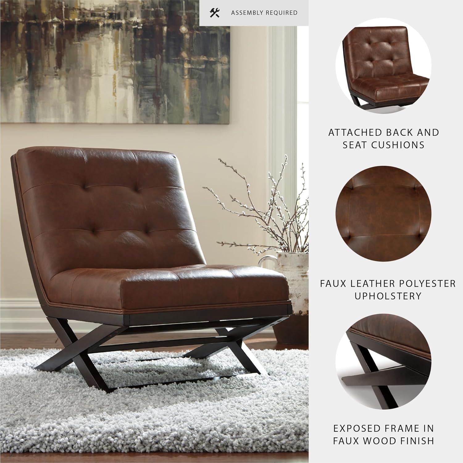 imageSignature Design by Ashley Sidewinder MidCentury Modern Faux Leather Accent Chair BrownBrown