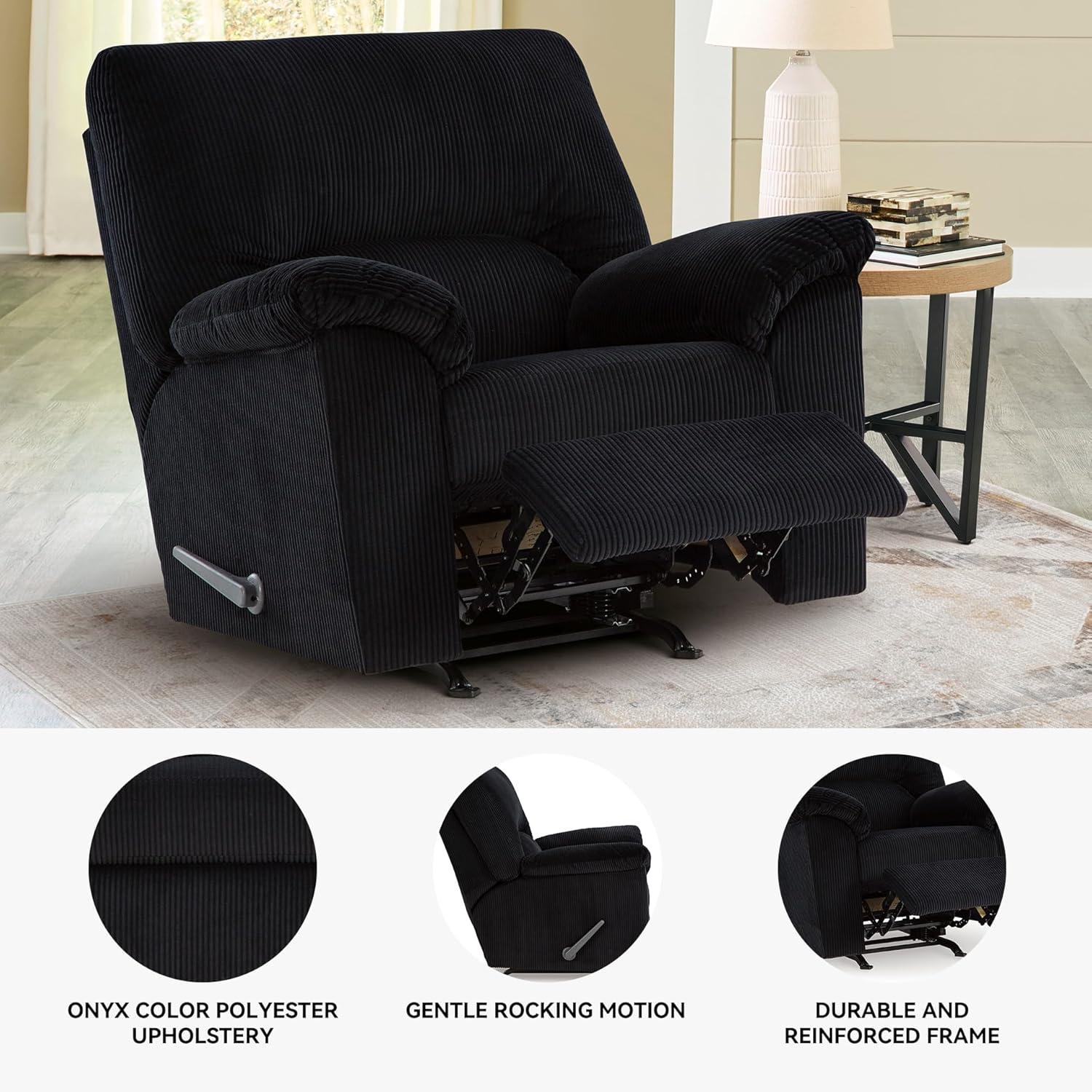 imageSignature Design by Ashley SimpleJoy Casual Manual Rocker Recliner with PillowTop Arms BlueBlack