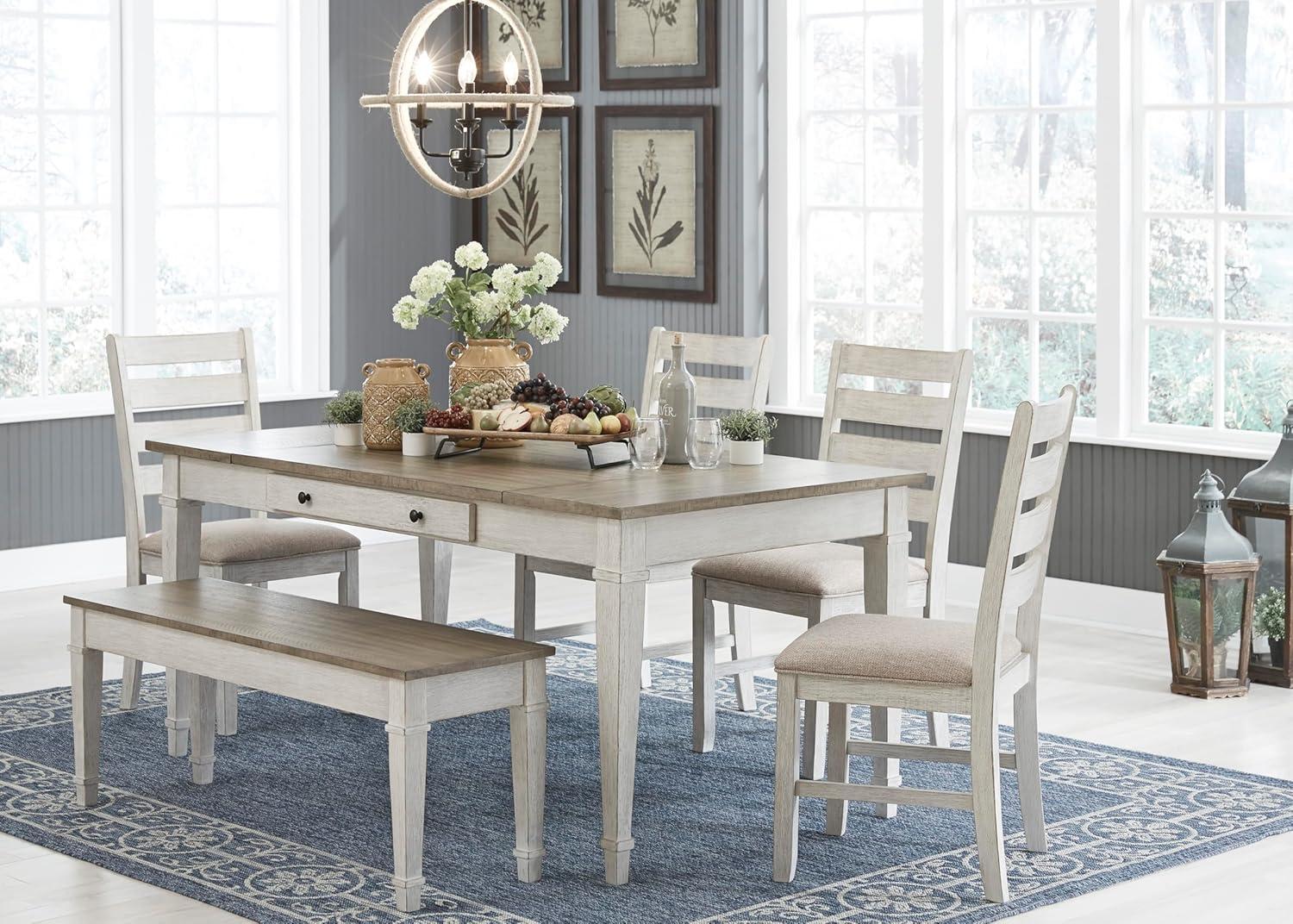 imageSignature Design by Ashley Skempton Modern Farmhouse Dining Room Chair 2 Count Ladderback Design Wood 1775quot W x 215quot D x 3863quot H White and Light BrownWhitewash