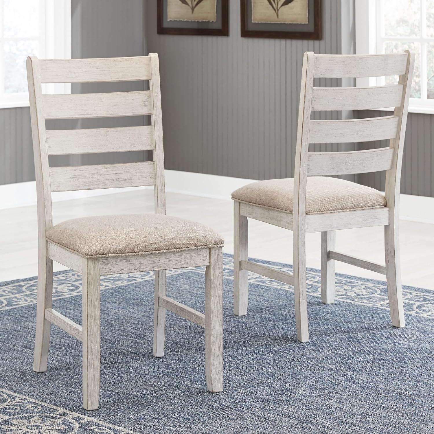 imageSignature Design by Ashley Skempton Modern Farmhouse Dining Room Chair 2 Count Ladderback Design Wood 1775quot W x 215quot D x 3863quot H White and Light BrownWhitewash