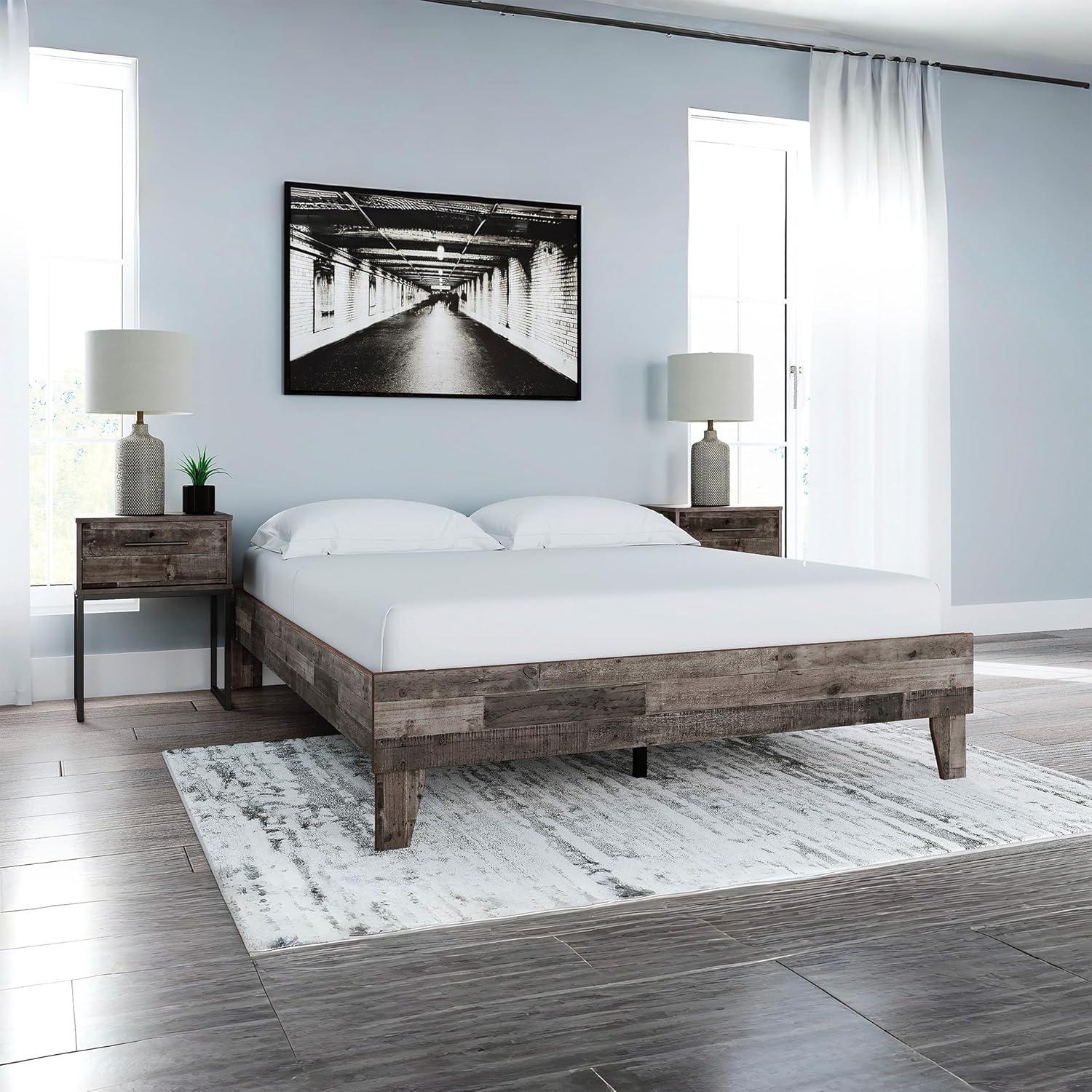 imageSignature Design by Ashley Socalle Casual Queen Platform Bed with Metal Slats No Box Spring Needed BlackRustic Gray