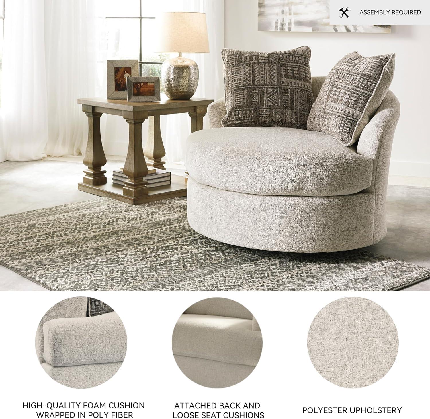 imageSignature Design by Ashley Soletren Contemporary Chenille 360Degree Swivel Accent Chair OffWhiteOffwhite