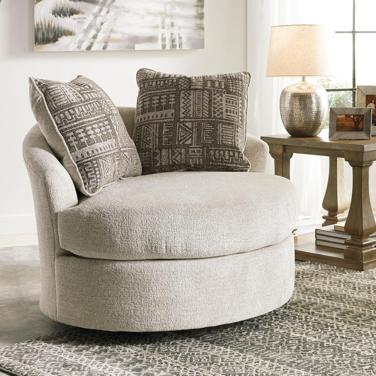 imageSignature Design by Ashley Soletren Contemporary Chenille 360Degree Swivel Accent Chair OffWhiteOffwhite